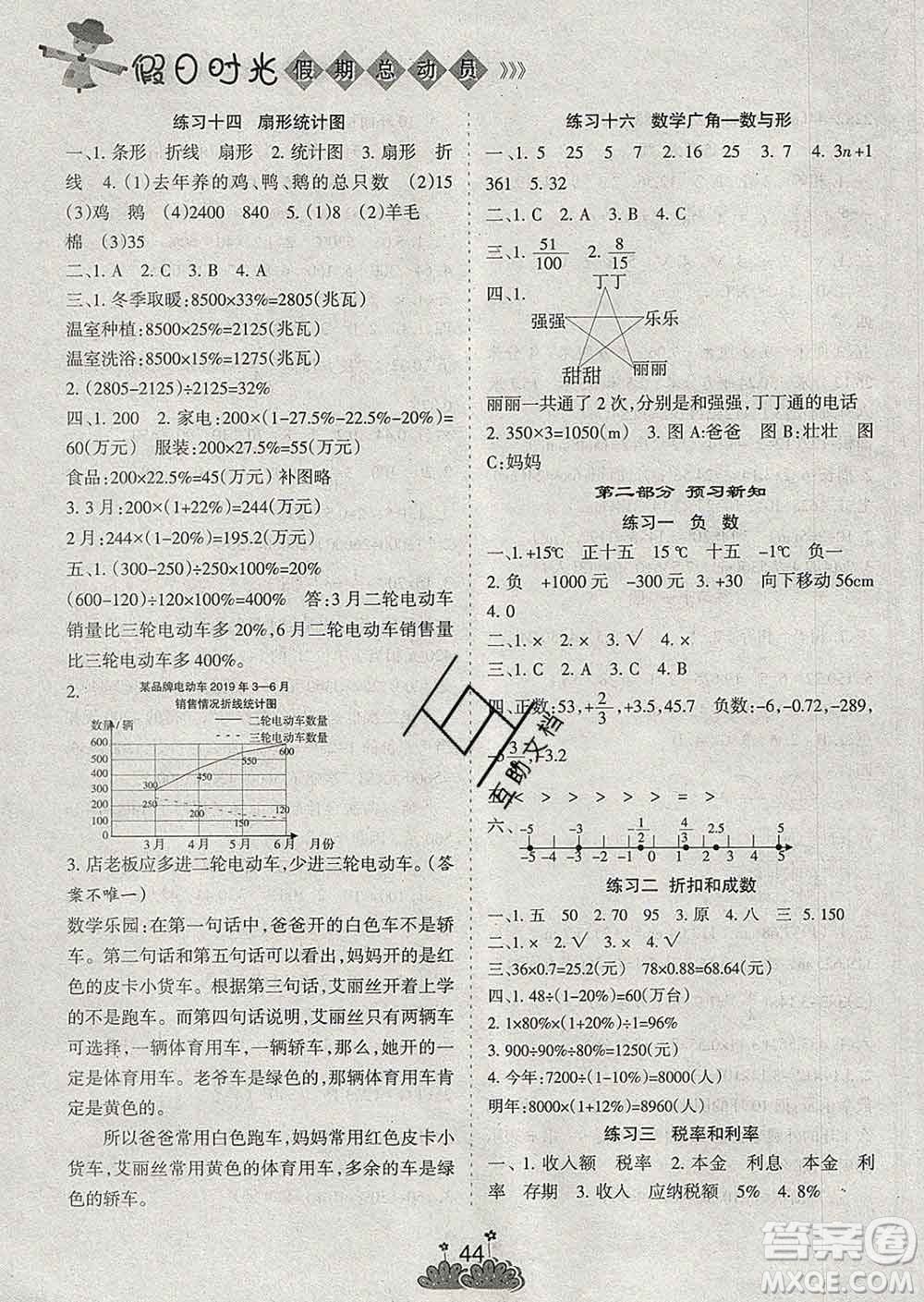 陽光出版社2020年假日時光假期總動員寒假六年級數(shù)學(xué)人教版答案