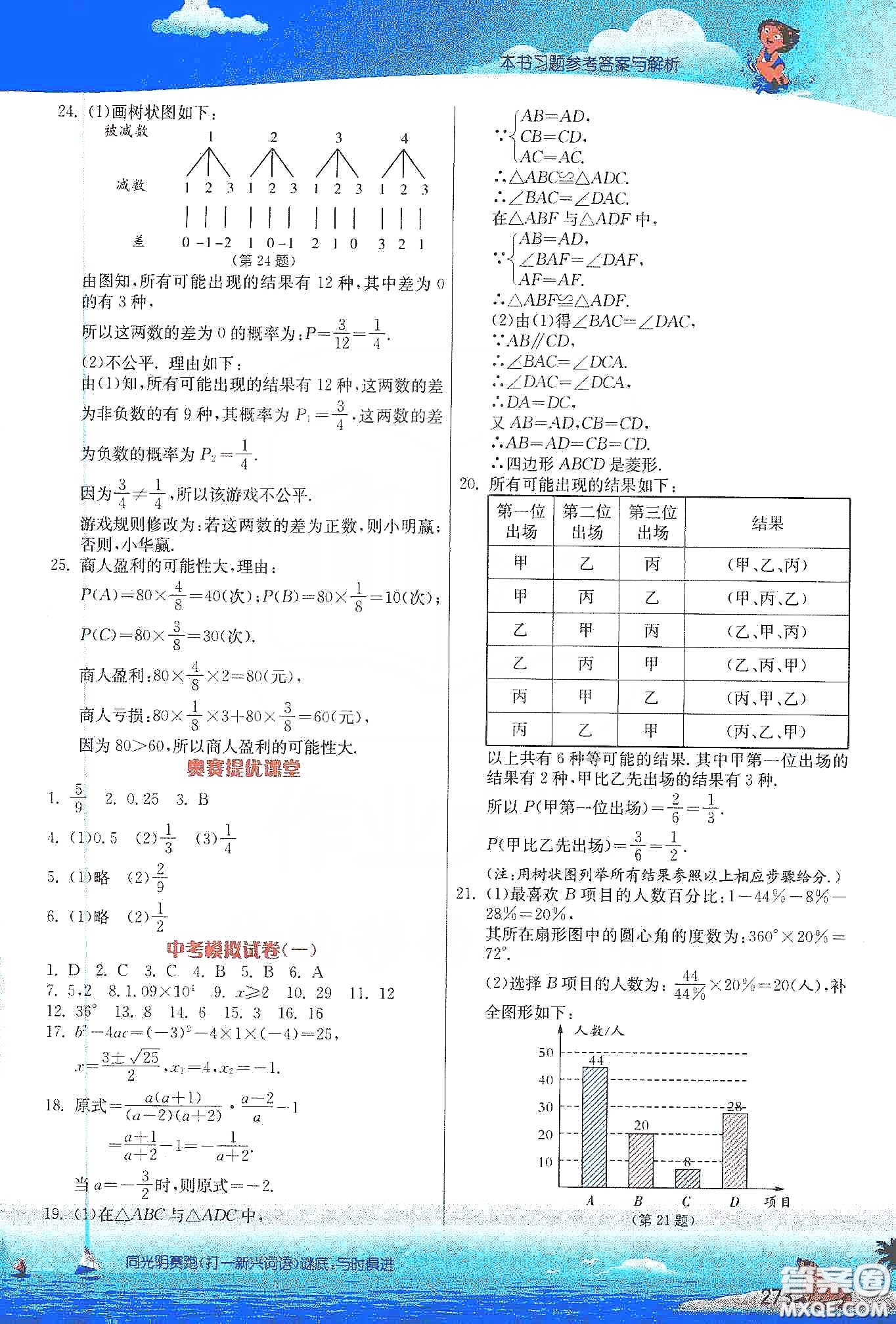 江蘇人民出版社2020實(shí)驗(yàn)班提優(yōu)課堂九年級(jí)數(shù)學(xué)下冊(cè)江蘇科教版答案