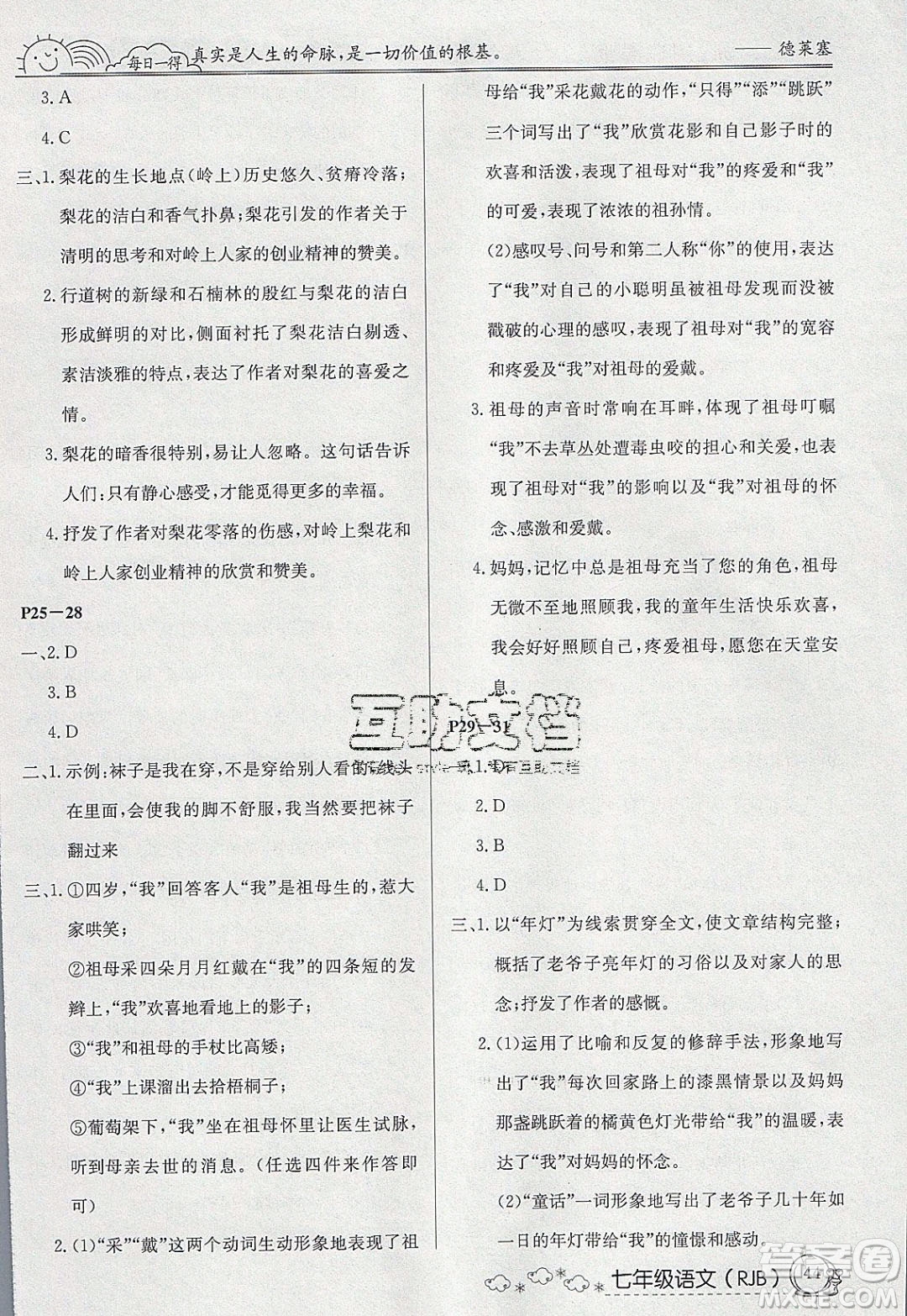 延邊教育出版社2020年快樂(lè)假期寒假作業(yè)七年級(jí)語(yǔ)文人教版參考答案