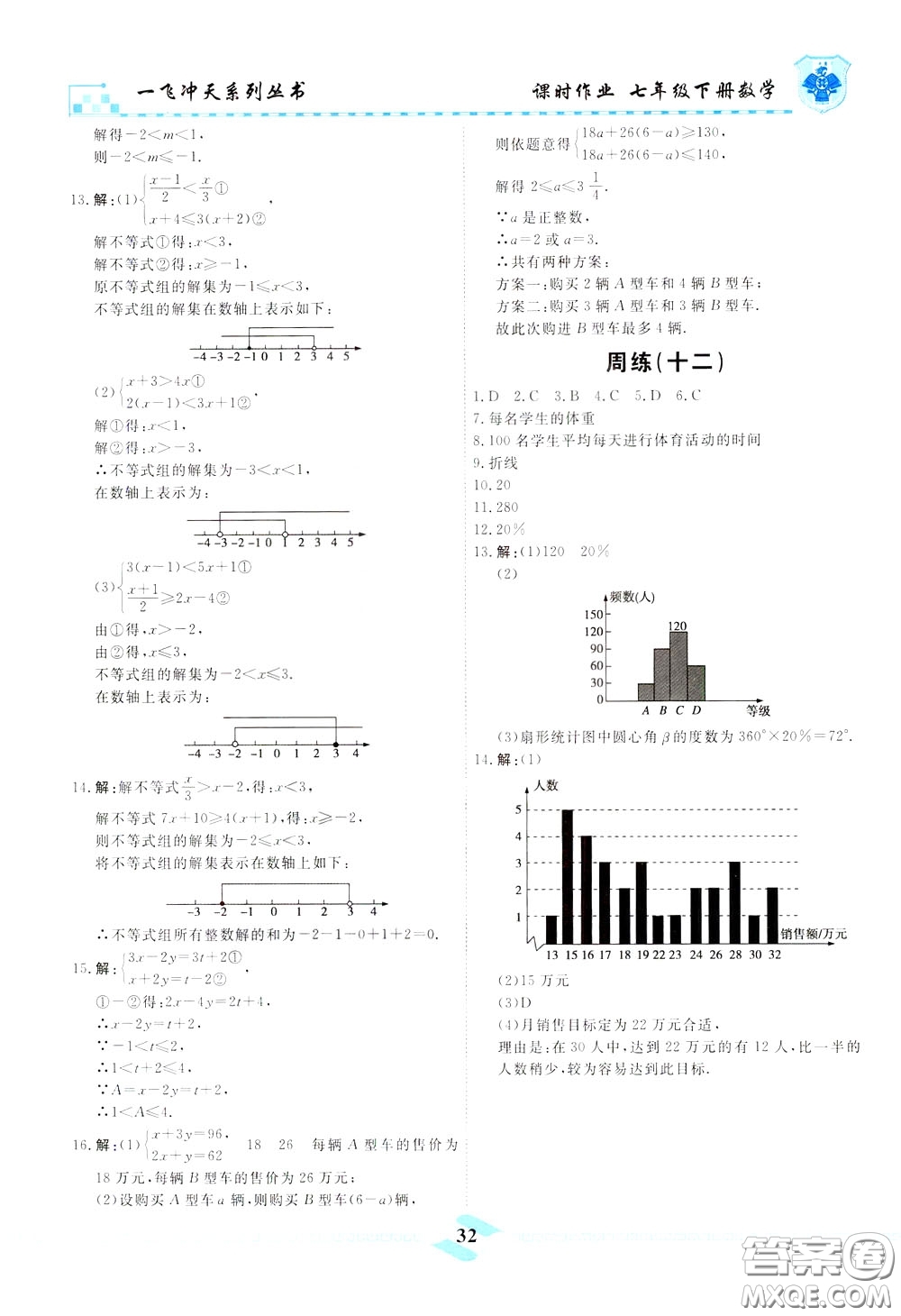 天津人民出版社2020年一飛沖天課時(shí)作業(yè)七年級(jí)下冊數(shù)學(xué)周練參考答案