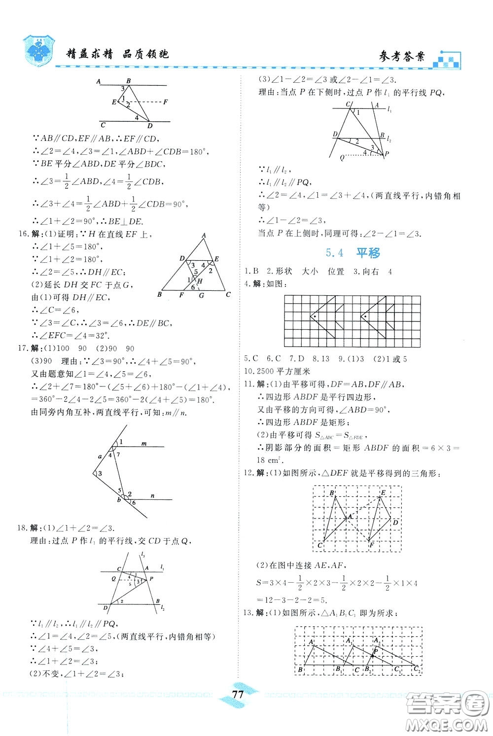 天津人民出版社2020年一飛沖天課時作業(yè)七年級下冊數(shù)學(xué)參考答案