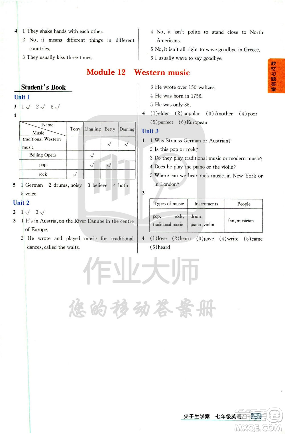 吉林人民出版社2020年尖子生學(xué)案七年級(jí)下冊(cè)英語(yǔ)新課標(biāo)外研版彩繪版參考答案