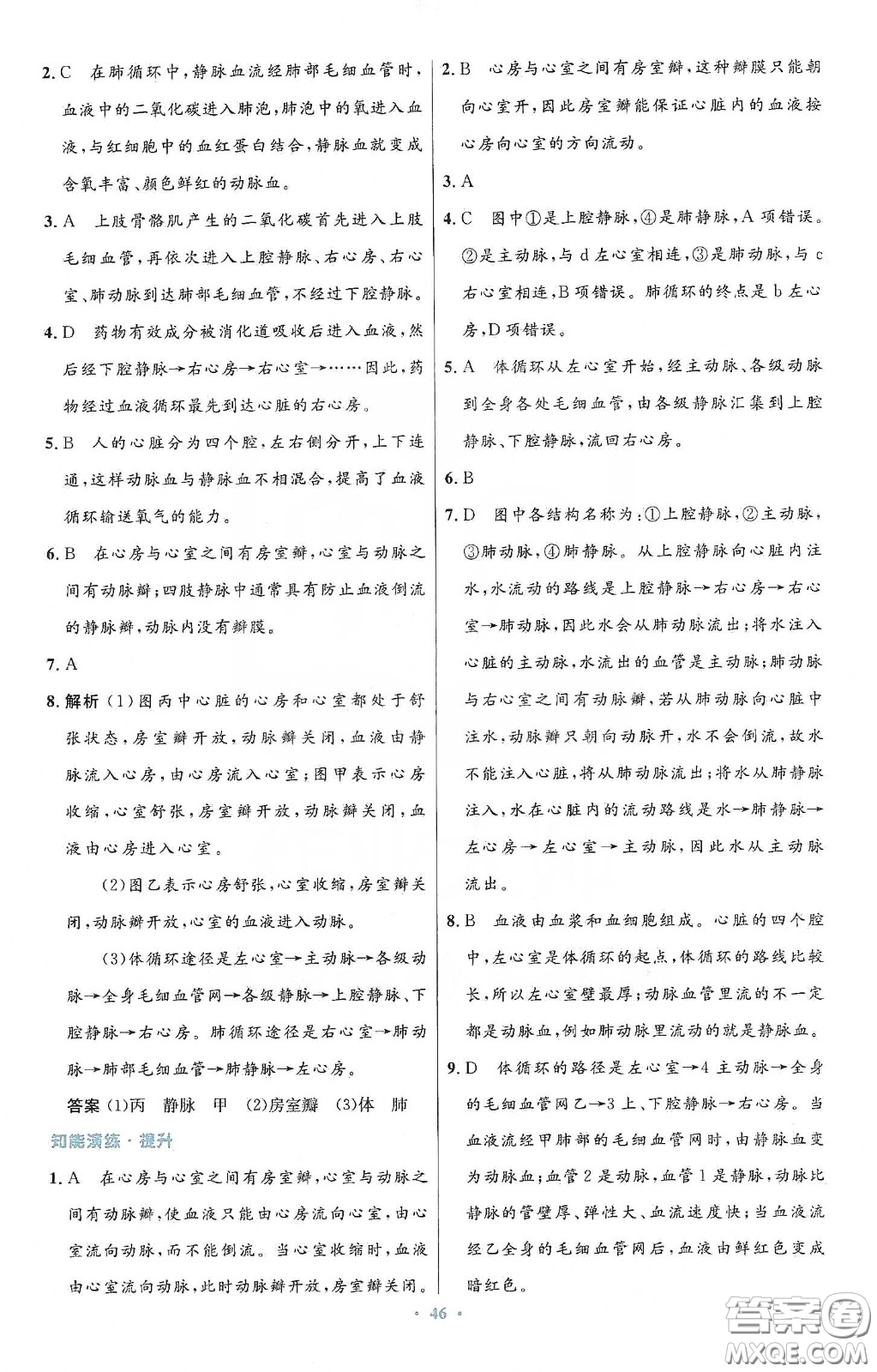 人民教育出版社2020初中同步測控優(yōu)化設(shè)計七年級生物學(xué)下冊人教版答案