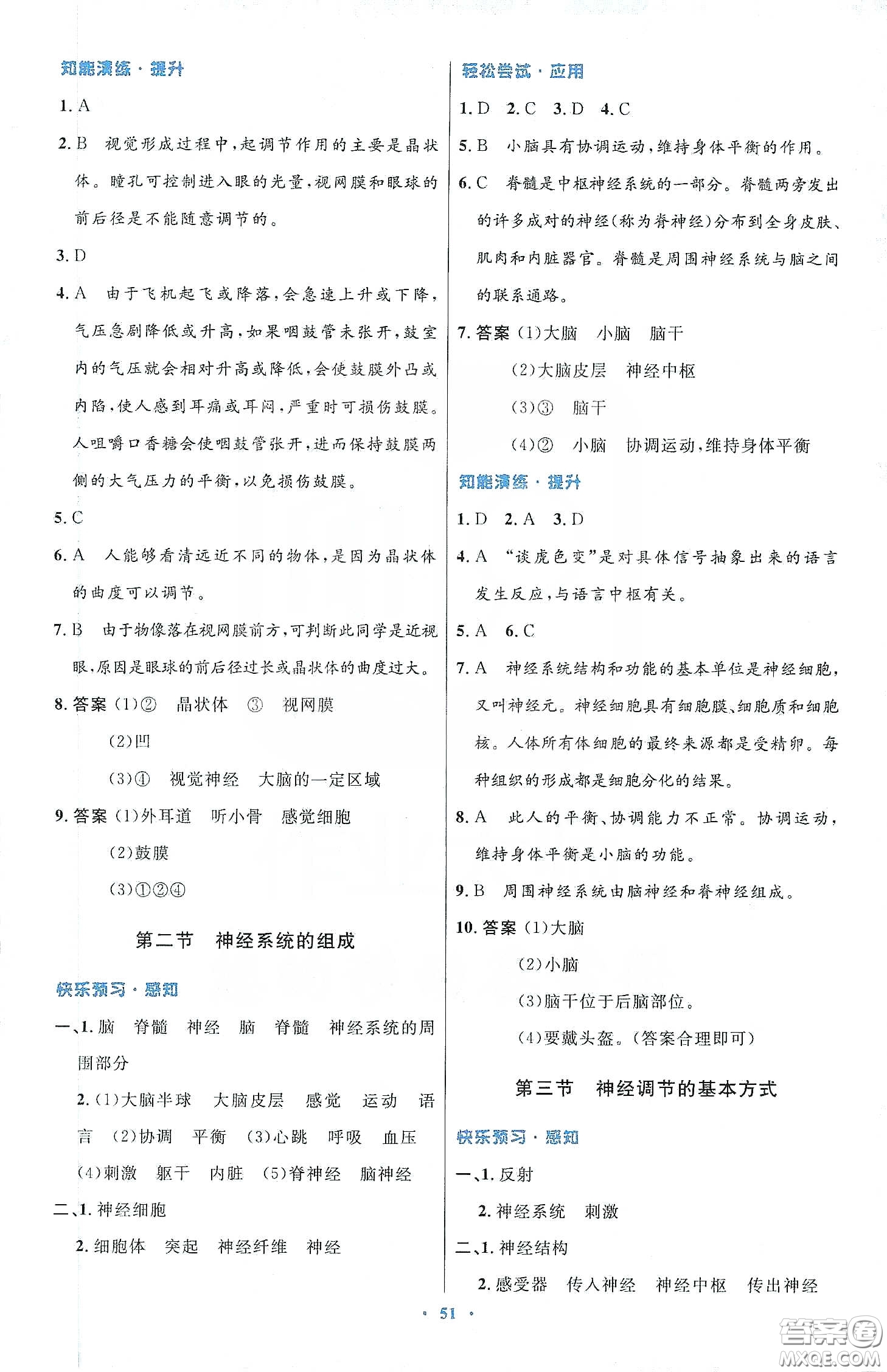 人民教育出版社2020初中同步測控優(yōu)化設(shè)計七年級生物學(xué)下冊人教版答案