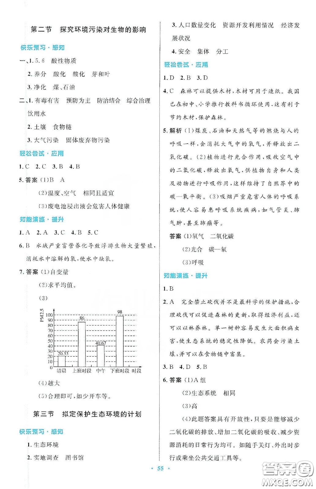 人民教育出版社2020初中同步測控優(yōu)化設(shè)計七年級生物學(xué)下冊人教版答案