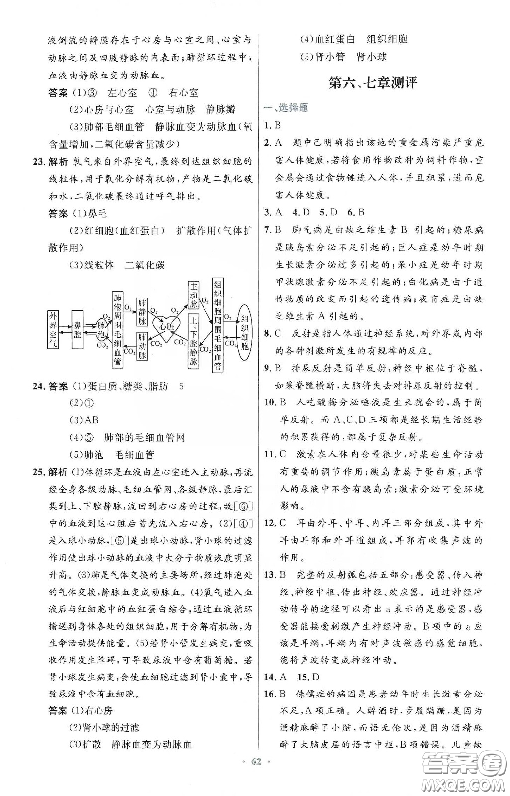 人民教育出版社2020初中同步測控優(yōu)化設(shè)計七年級生物學(xué)下冊人教版答案