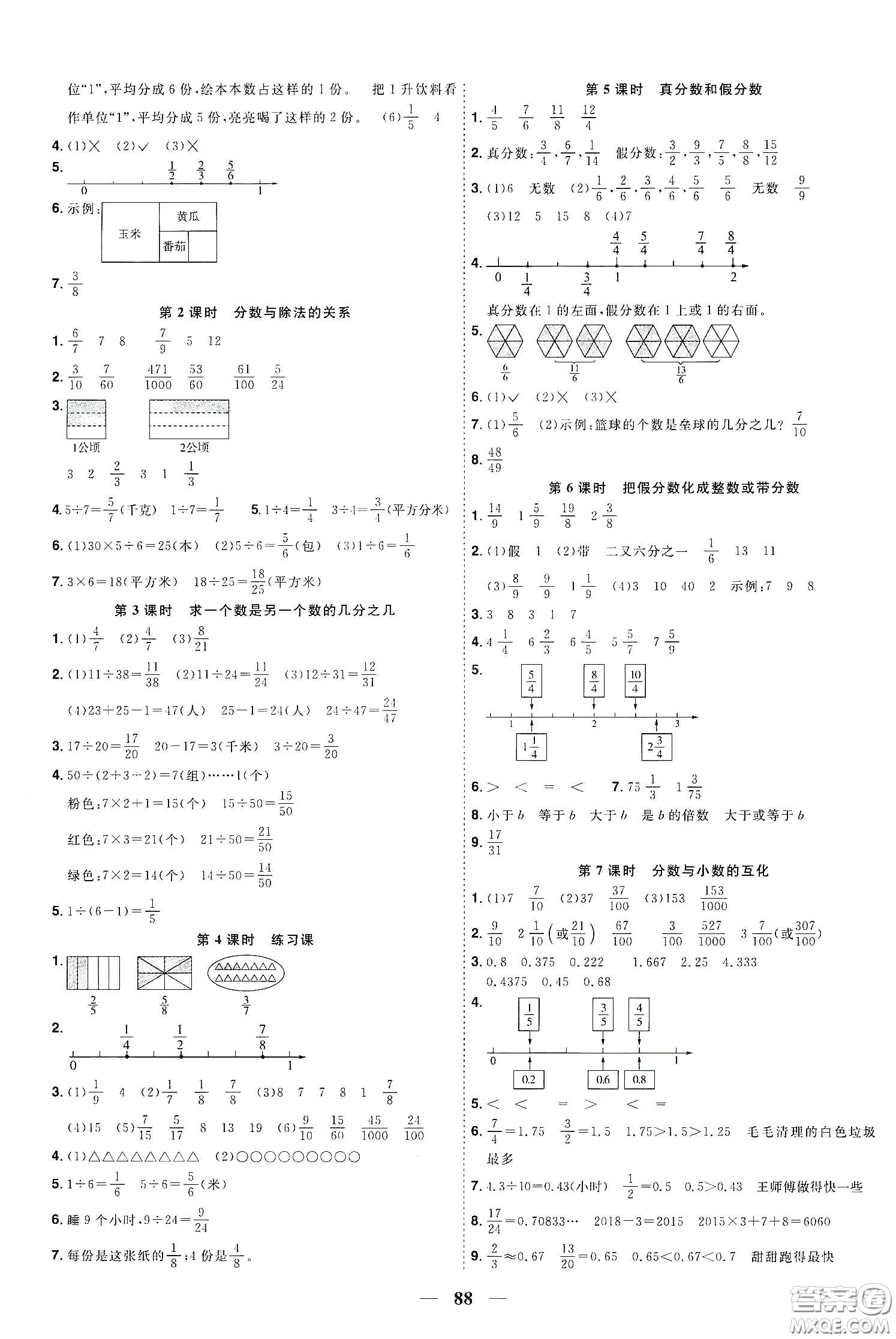 宇軒圖書2020春陽光同學課時優(yōu)化作業(yè)五年級數(shù)學下冊蘇教版答案