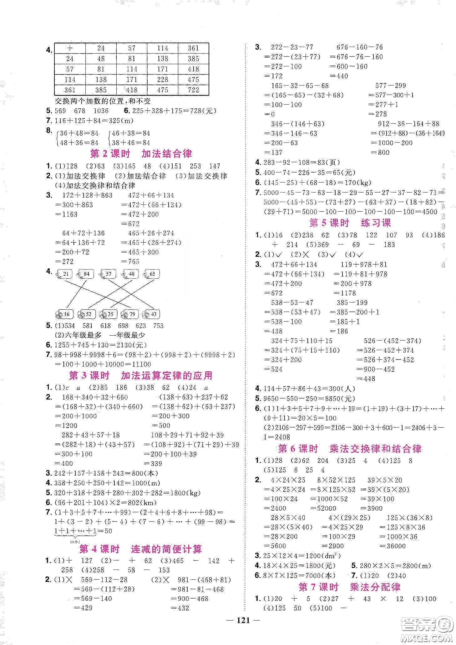 宇軒圖書2020春陽光同學(xué)課時優(yōu)化作業(yè)四年級數(shù)學(xué)下冊人教版天津適用答案