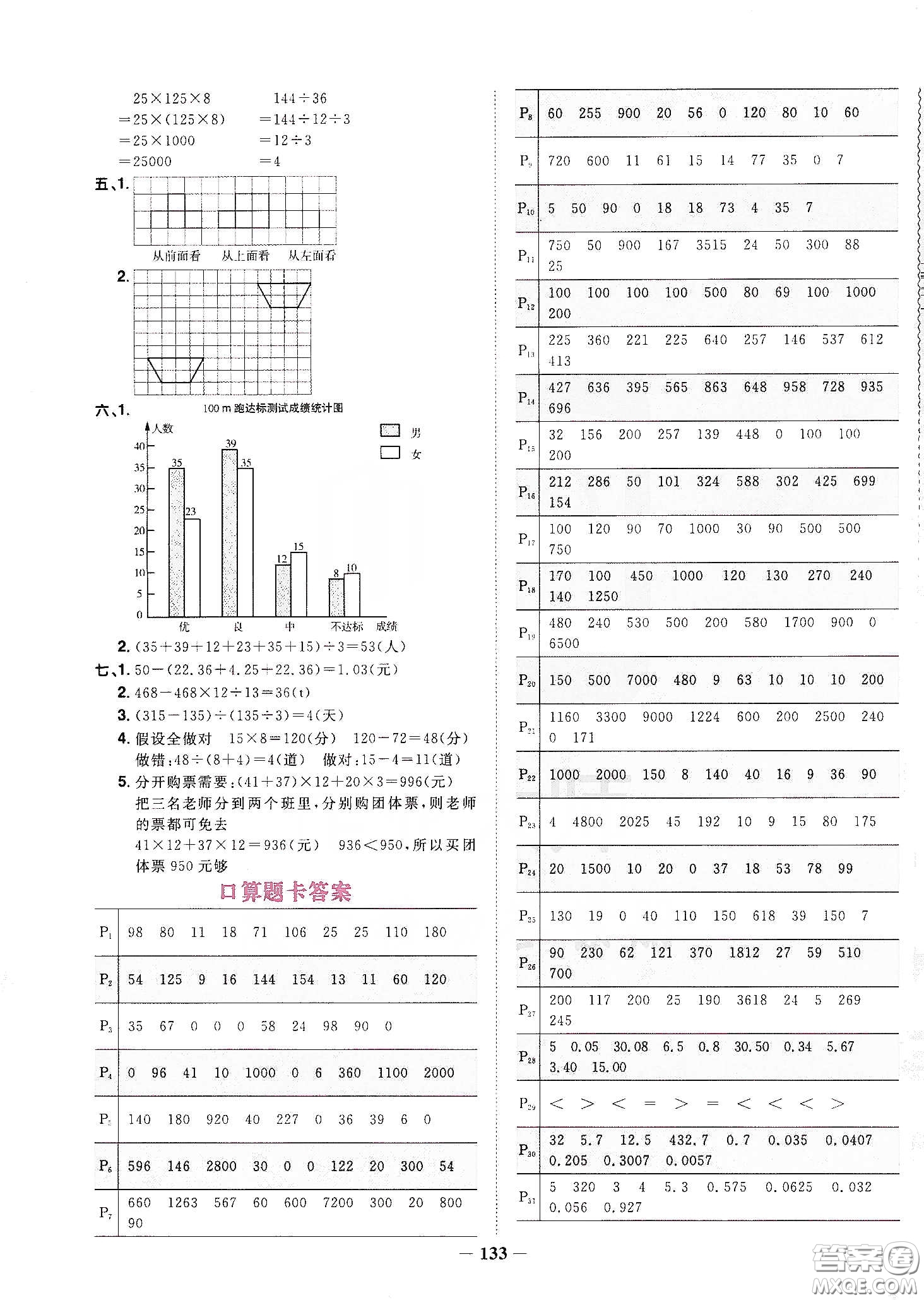 宇軒圖書2020春陽光同學(xué)課時優(yōu)化作業(yè)四年級數(shù)學(xué)下冊人教版天津適用答案