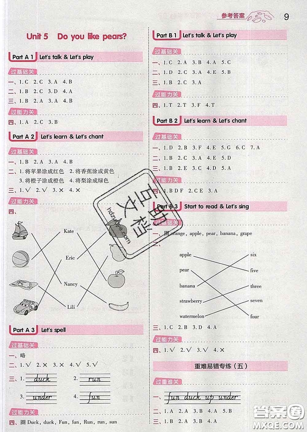 天星教育2020年一遍過小學(xué)英語三年級下冊人教版答案