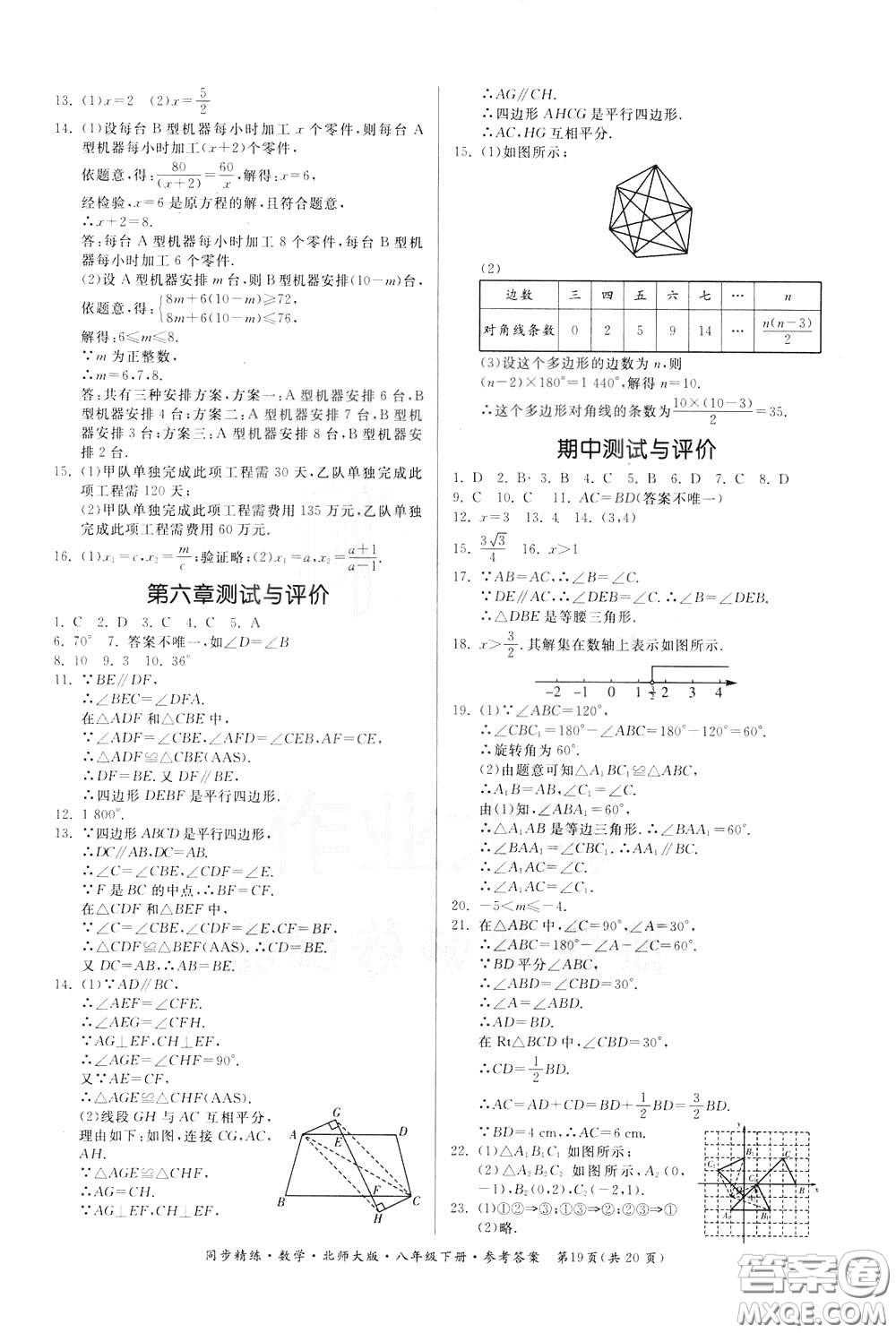 名師小課堂2020年同步精煉數(shù)學八年級下冊北師大版參考答案