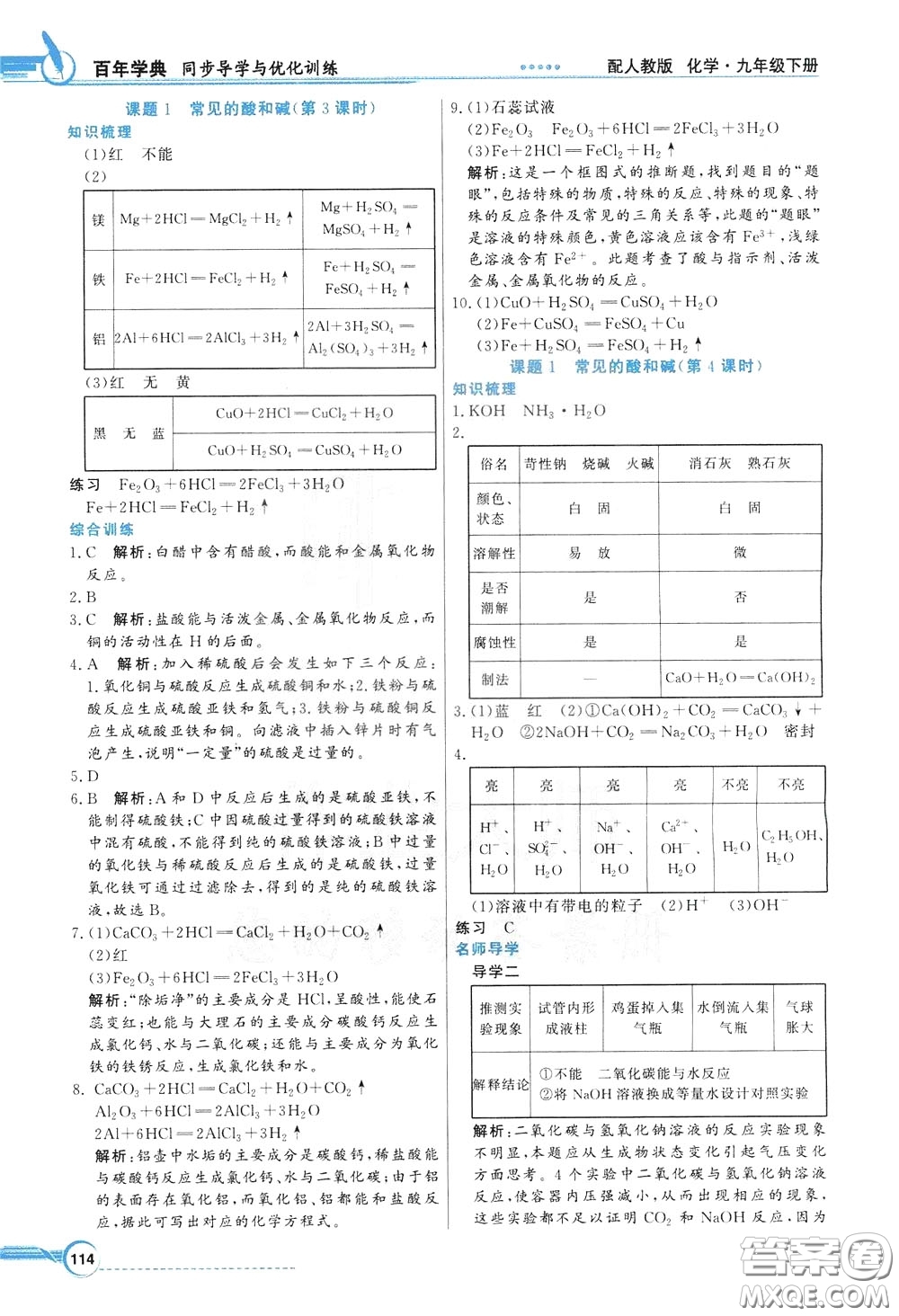 百年學(xué)典2020年同步導(dǎo)學(xué)與優(yōu)化訓(xùn)練化學(xué)九年級下冊人教版參考答案