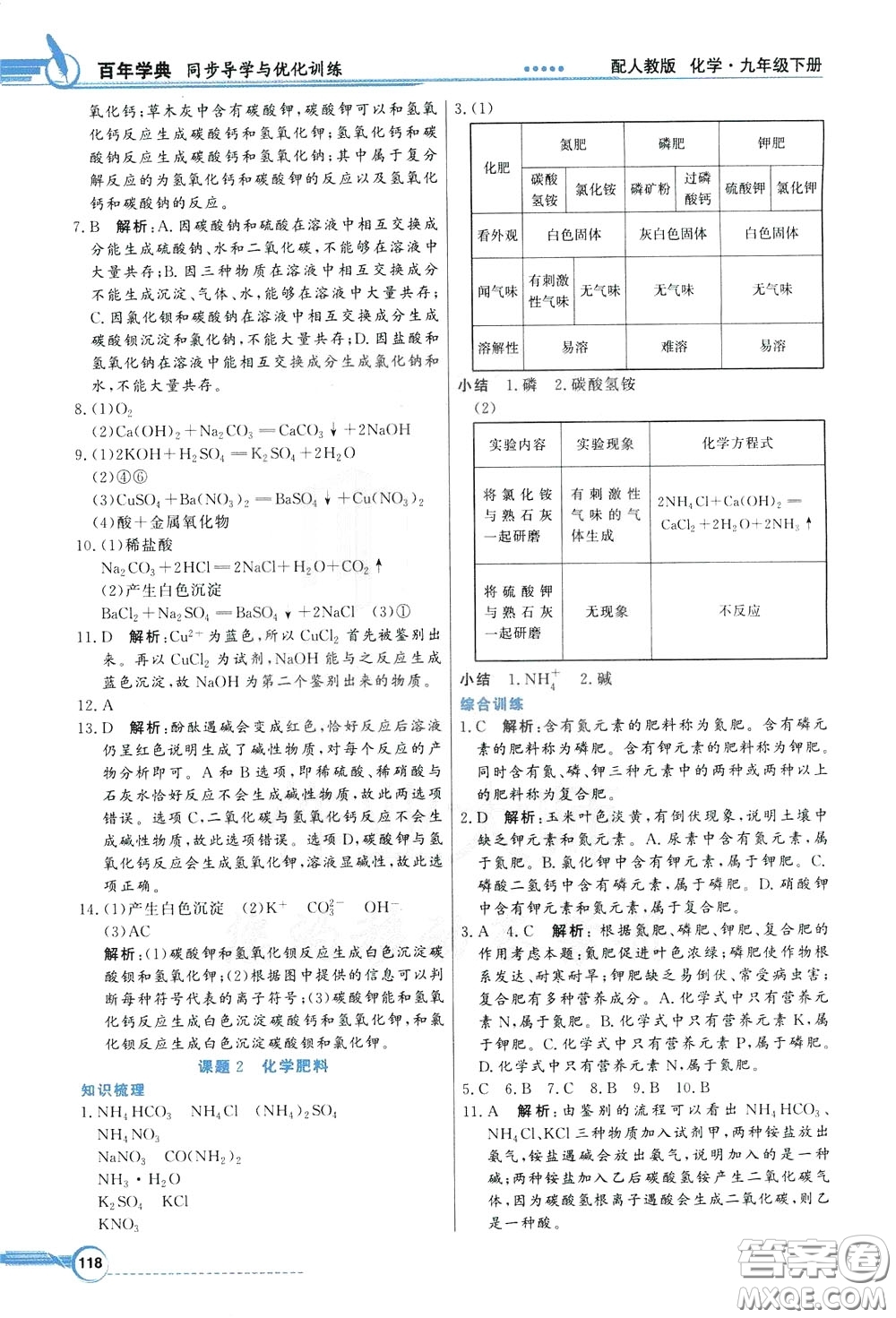 百年學(xué)典2020年同步導(dǎo)學(xué)與優(yōu)化訓(xùn)練化學(xué)九年級下冊人教版參考答案