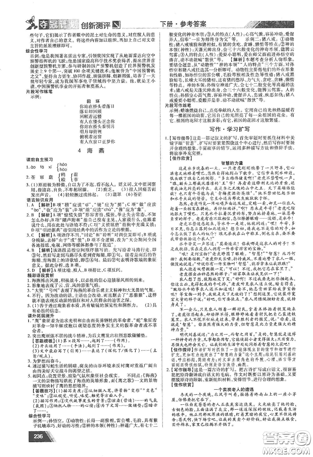 2020奪冠計(jì)劃初中創(chuàng)新測(cè)評(píng)九年級(jí)語(yǔ)文下冊(cè)人教版江西專(zhuān)版答案