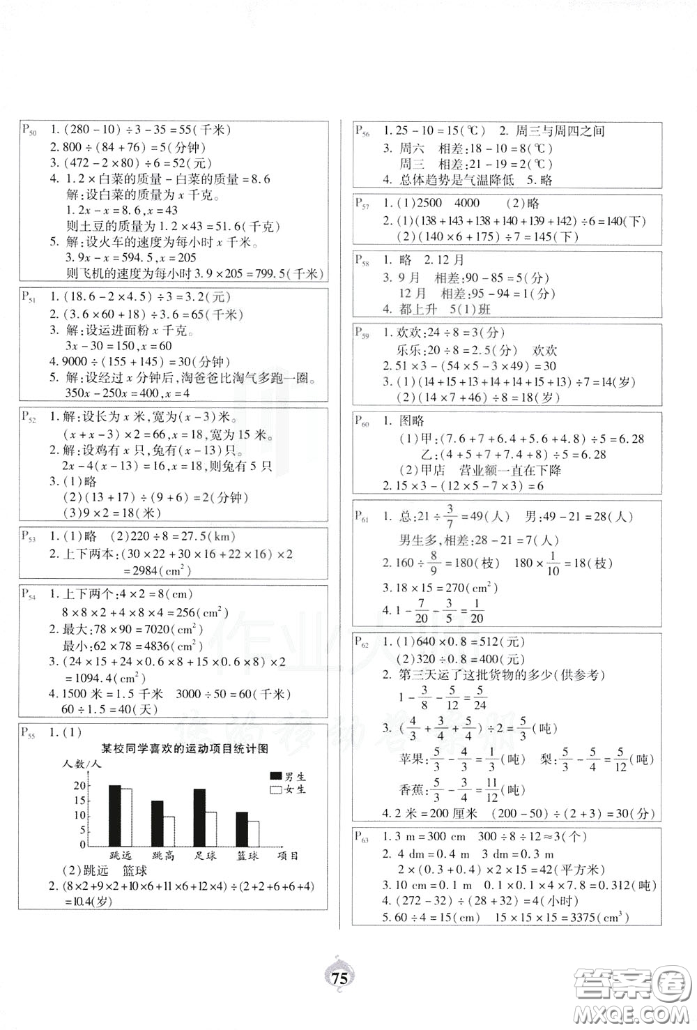 2020年計算小能手應用題卡五年級下BS北師版參考答案