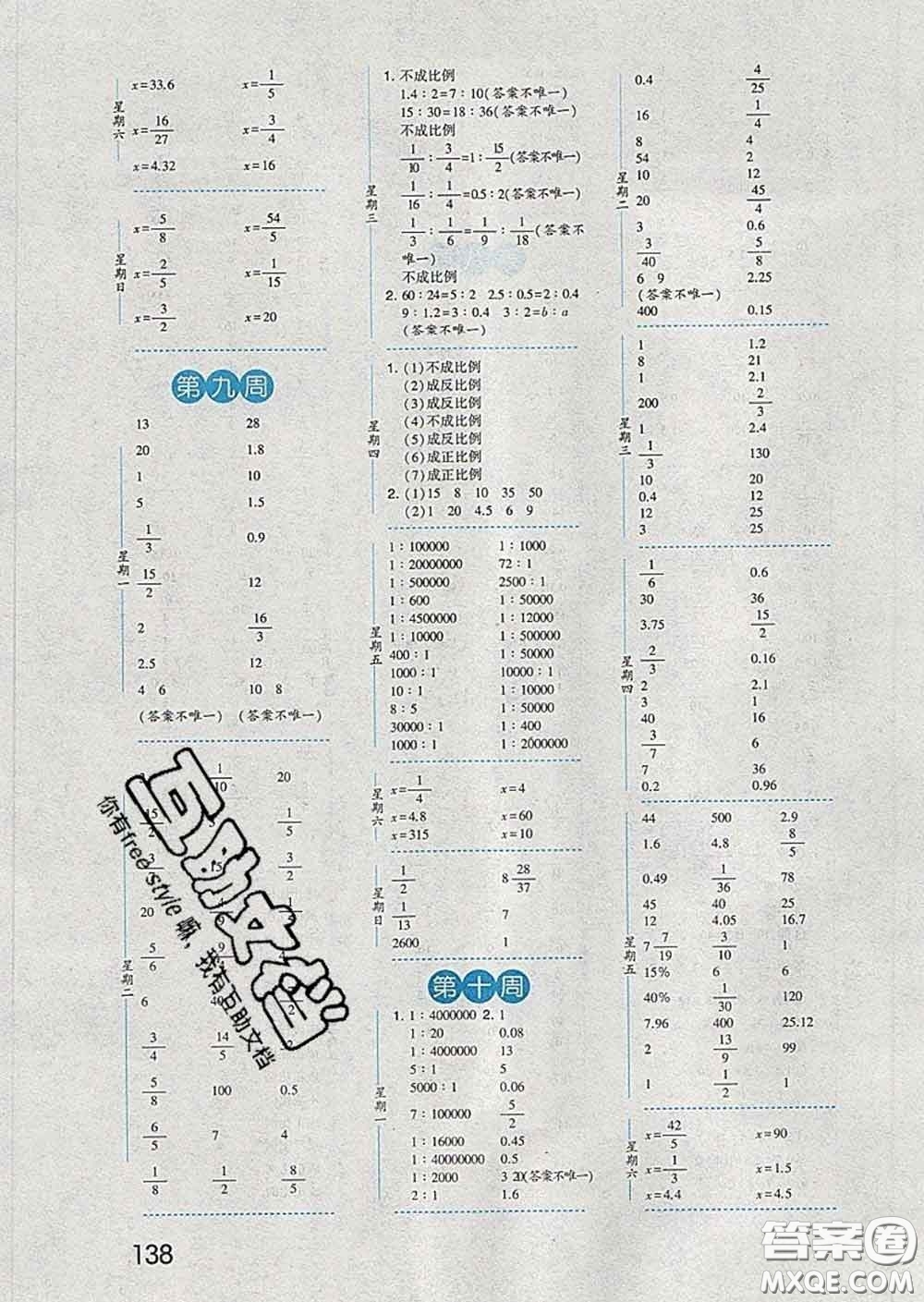 2020年經(jīng)綸學(xué)典口算達人六年級數(shù)學(xué)下冊青島版答案