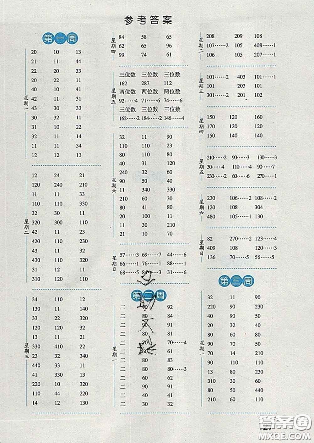 2020年經(jīng)綸學(xué)典口算達人三年級數(shù)學(xué)下冊青島版答案