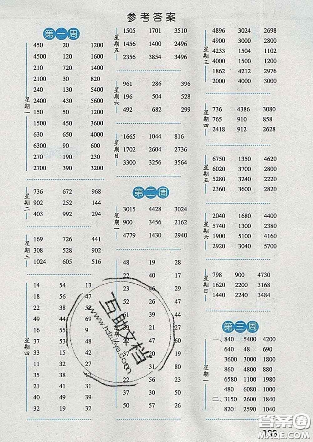 2020年經(jīng)綸學(xué)典口算達(dá)人三年級(jí)數(shù)學(xué)下冊(cè)江蘇版答案