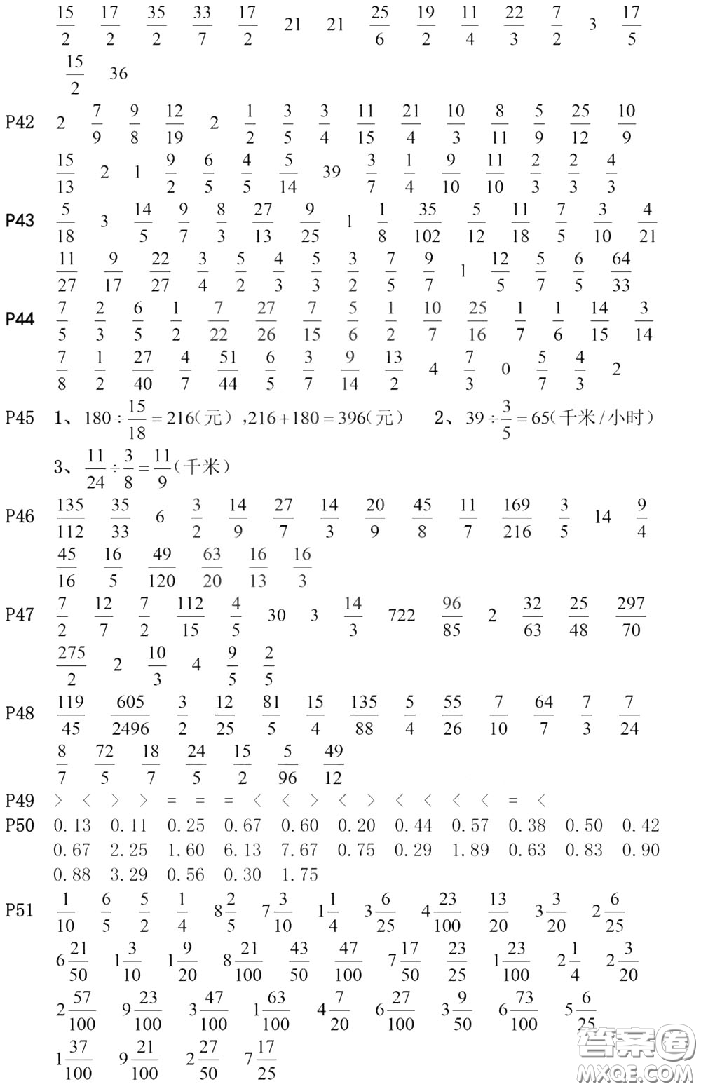 河海大學(xué)出版社2020年瘋狂口算小學(xué)數(shù)學(xué)口算題卡6年級參考答案