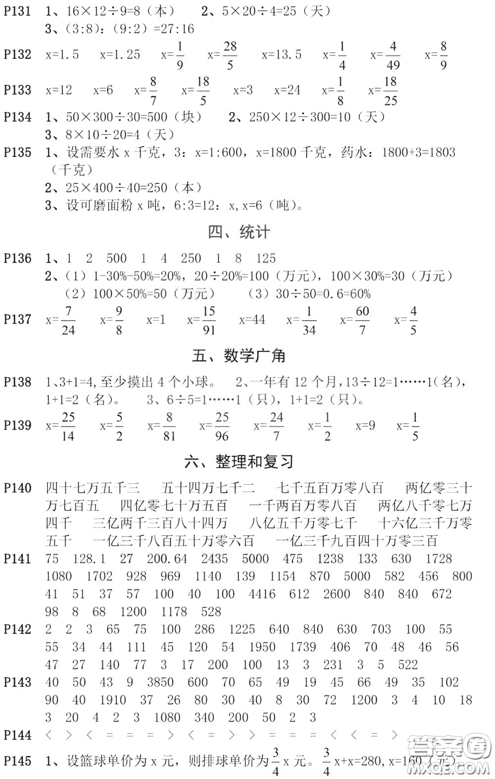 河海大學(xué)出版社2020年瘋狂口算小學(xué)數(shù)學(xué)口算題卡6年級參考答案