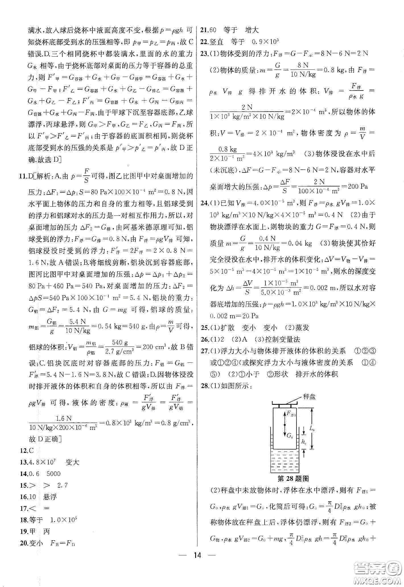 南京大學(xué)出版社2020提優(yōu)訓(xùn)練課課練八年級物理下冊課標(biāo)江蘇版答