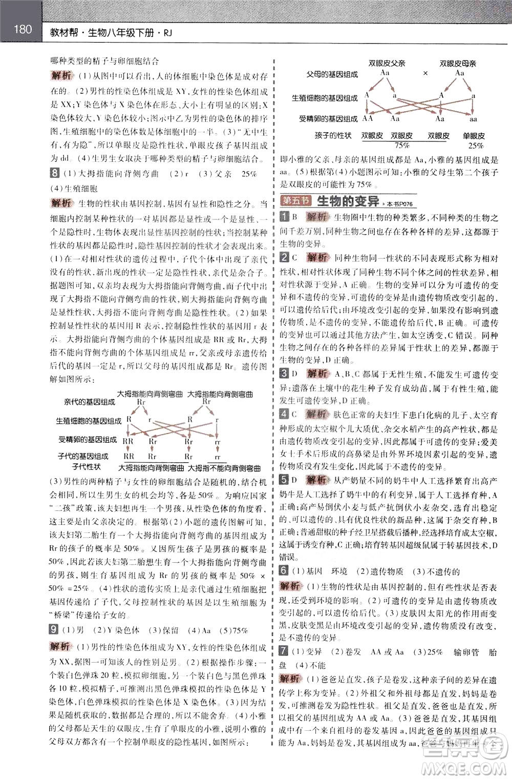 2020年教材幫初中生物八年級(jí)下冊(cè)RJ人教版參考答案