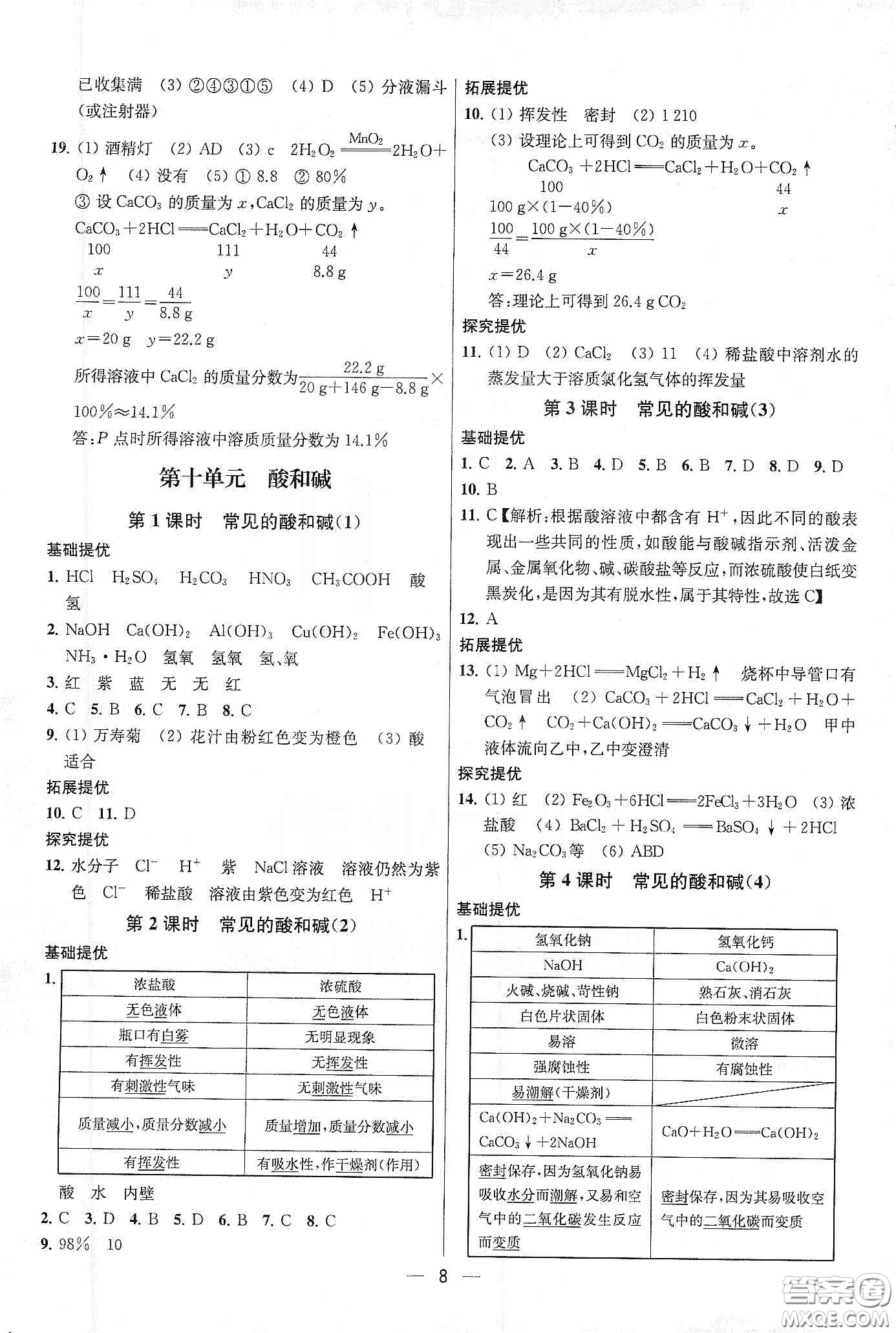 南京大學(xué)出版社2020提優(yōu)訓(xùn)練課課練九年級(jí)化學(xué)下冊國標(biāo)全國版答案