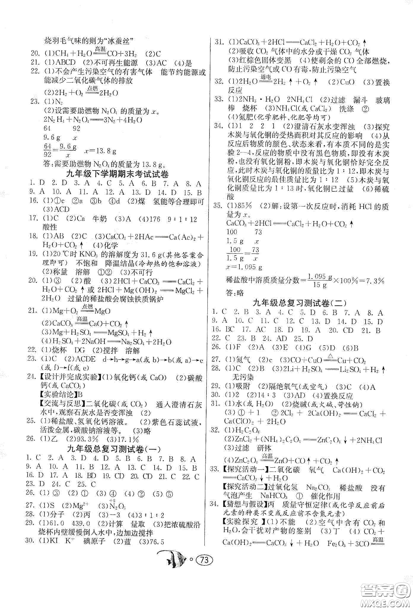 春雨教育2020名牌牛皮卷提優(yōu)名卷九年級(jí)化學(xué)下冊(cè)上海教育版答案