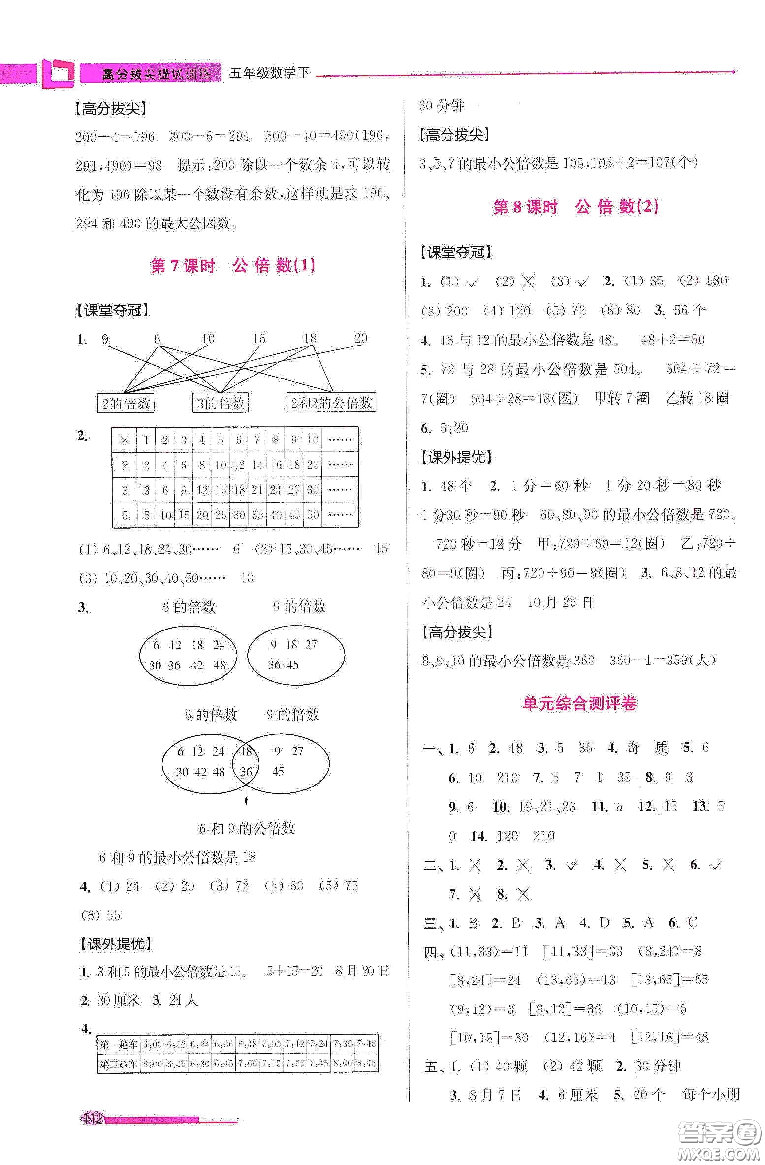 超能學(xué)典2020高分拔尖提優(yōu)訓(xùn)練五年級數(shù)學(xué)下冊江蘇版答案