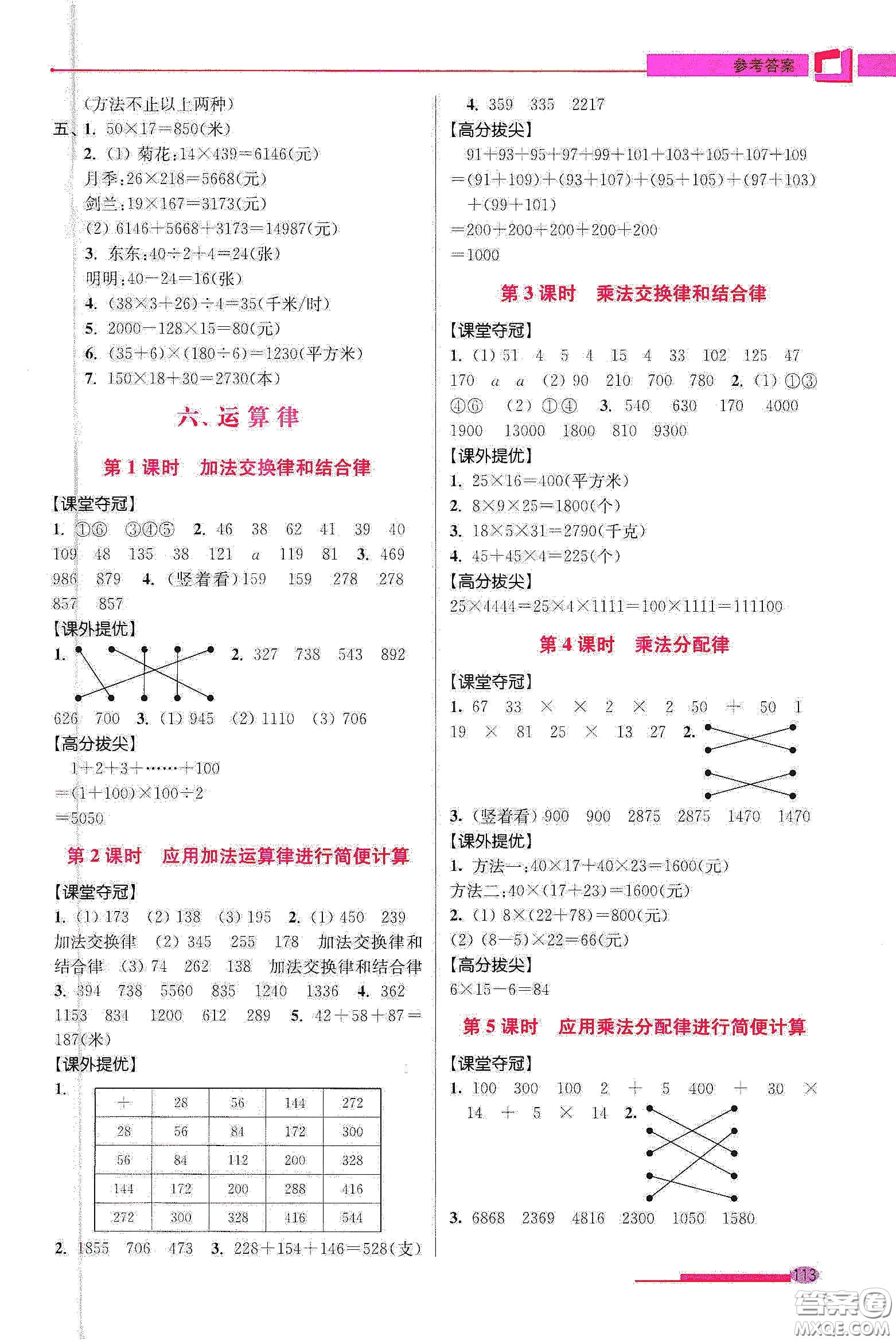 超能學(xué)典2020高分拔尖提優(yōu)訓(xùn)練四年級數(shù)學(xué)下冊江蘇版答案