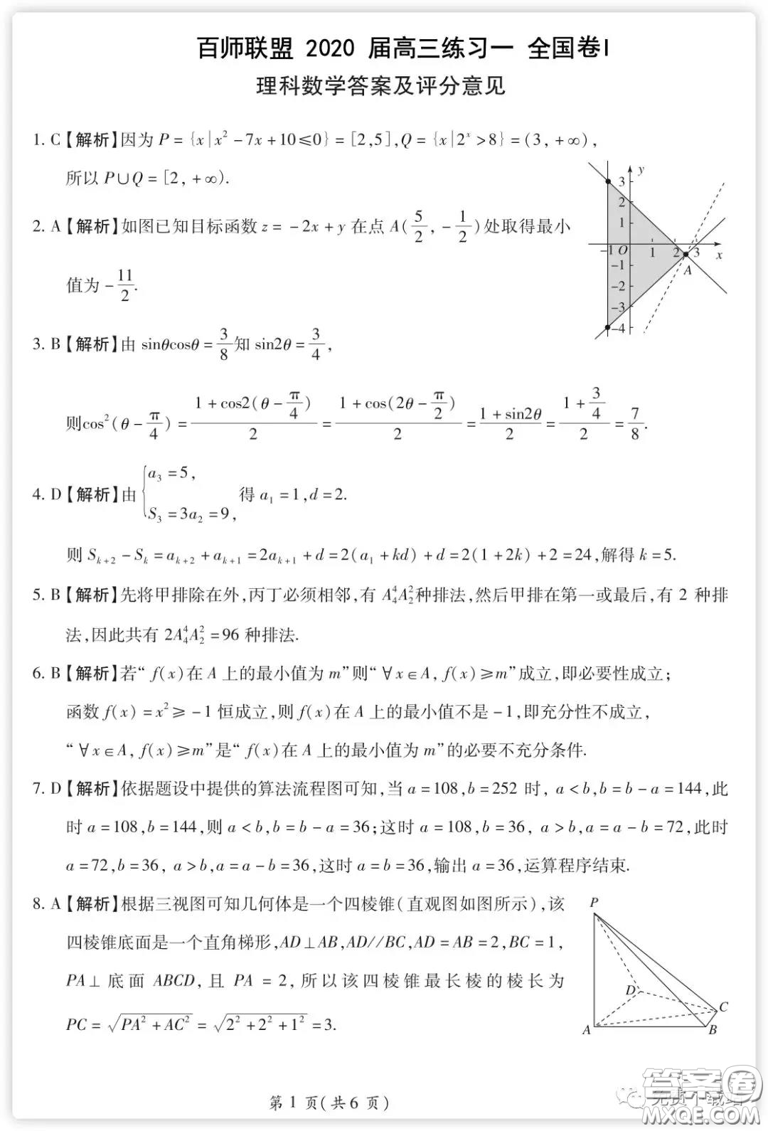 百師聯(lián)盟2020屆高三練習(xí)一全國卷I理科數(shù)學(xué)試題及答案