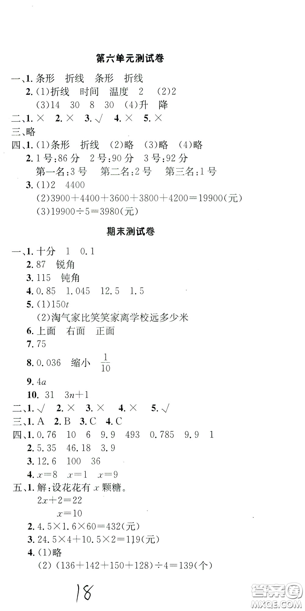 鐘書金牌2020年非常1+1一課一練四年級下冊數(shù)學(xué)BS版北師大版參考答案