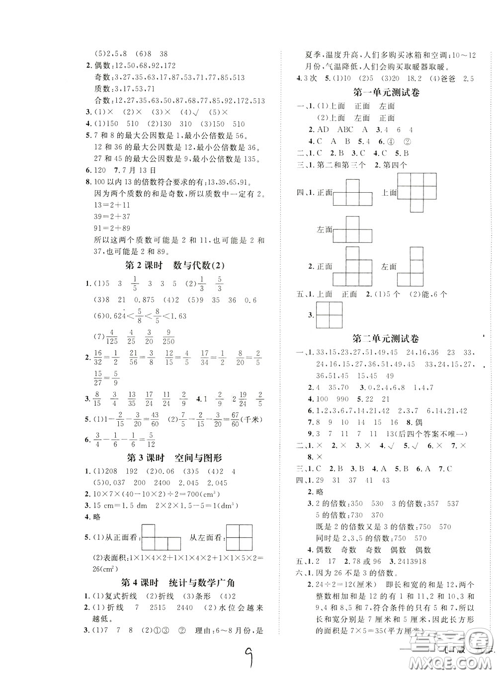 鐘書金牌2020年非常1+1一課一練五年級(jí)下冊(cè)數(shù)學(xué)R版人教版參考答案