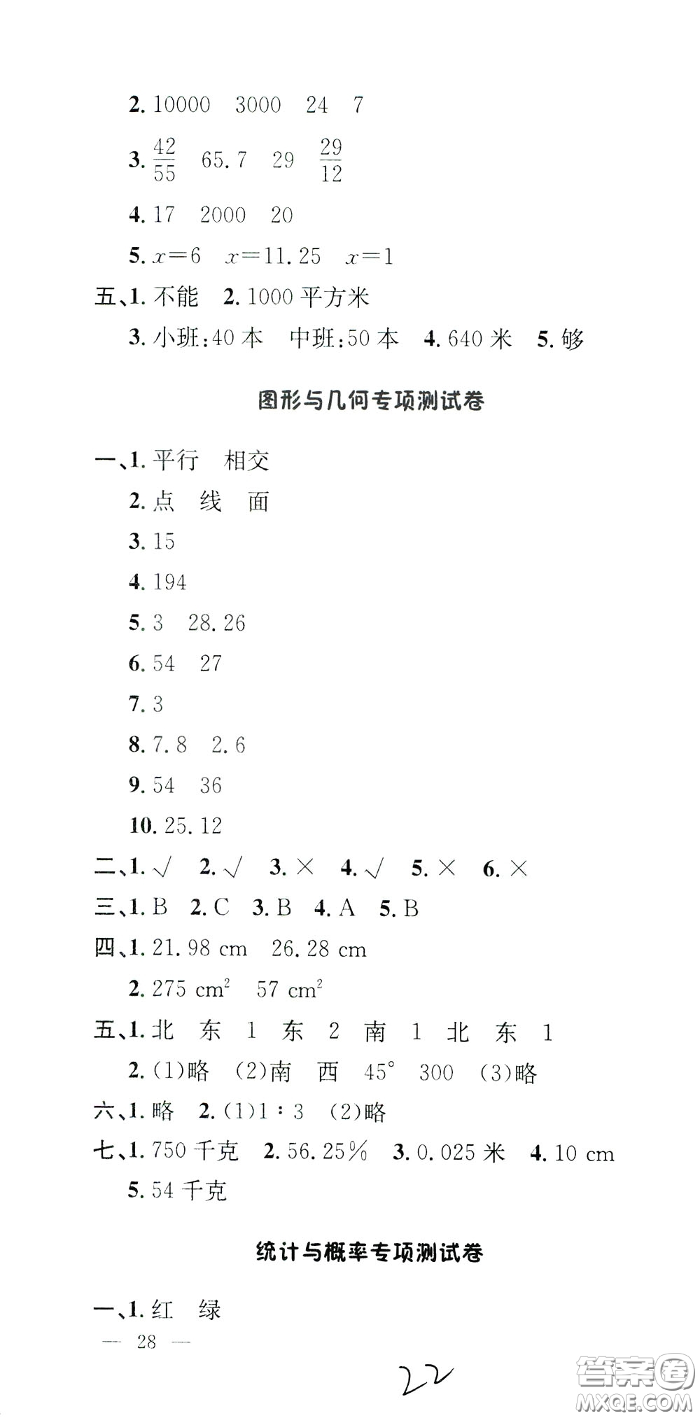 鐘書金牌2020年非常1+1一課一練六年級下冊數(shù)學(xué)BS版北師大版參考答案