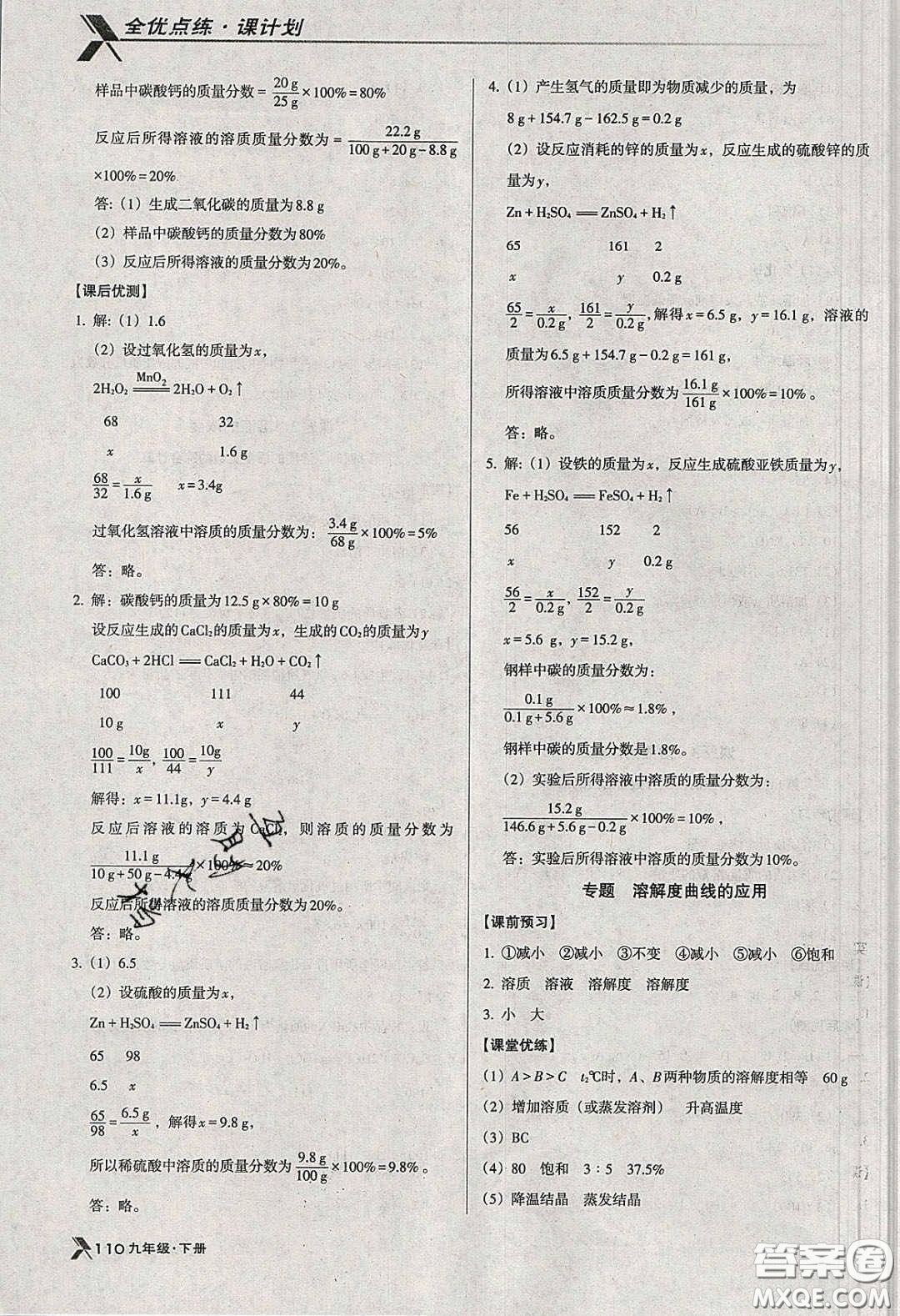 遼海出版社2020全優(yōu)點(diǎn)練課計(jì)劃九年級(jí)化學(xué)下冊人教版答案