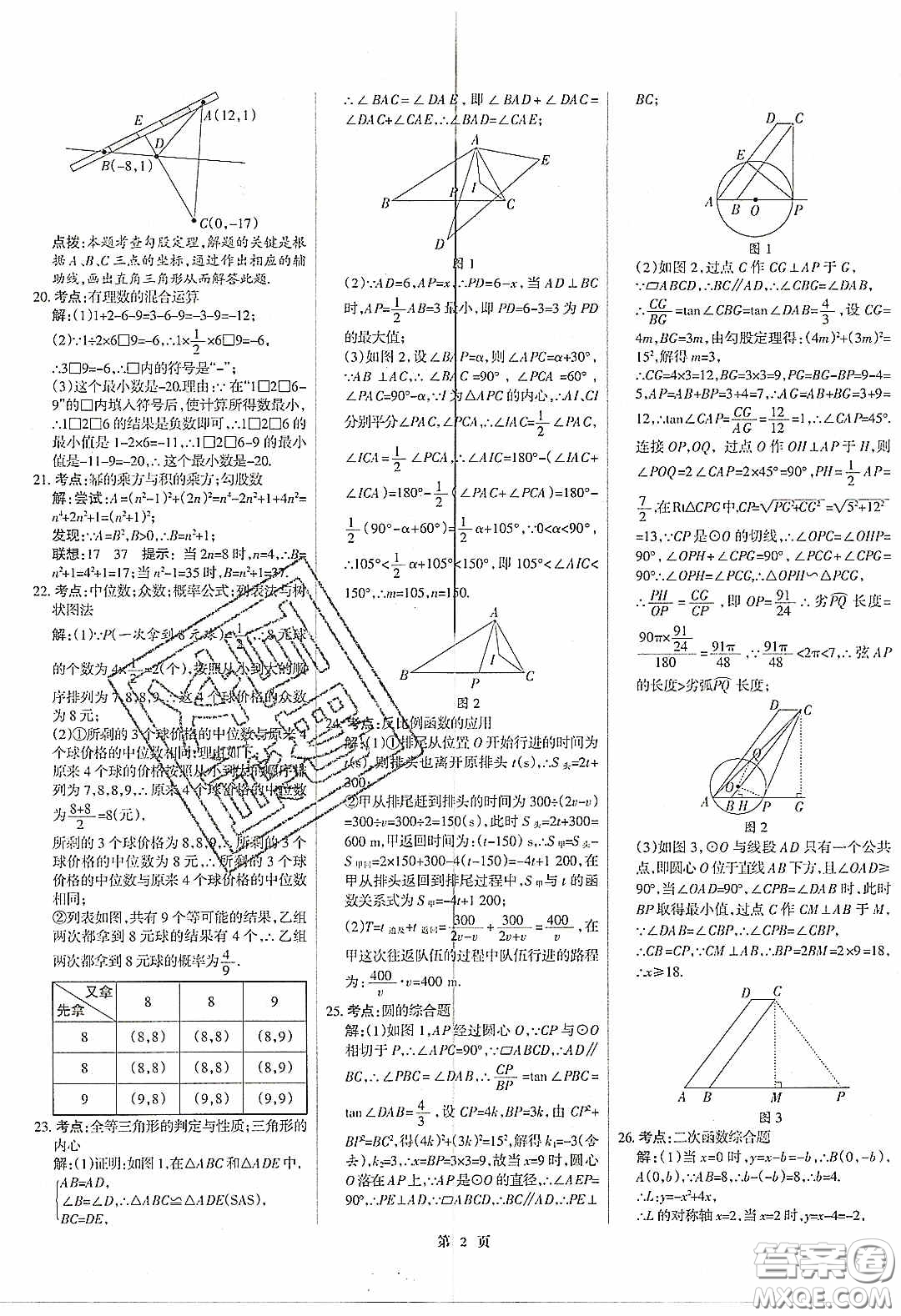 武漢大學(xué)出版社2020全優(yōu)中考全國中考試題精選精析數(shù)學(xué)河北專用答案