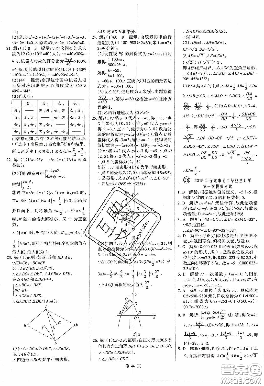 武漢大學(xué)出版社2020全優(yōu)中考全國中考試題精選精析數(shù)學(xué)河北專用答案