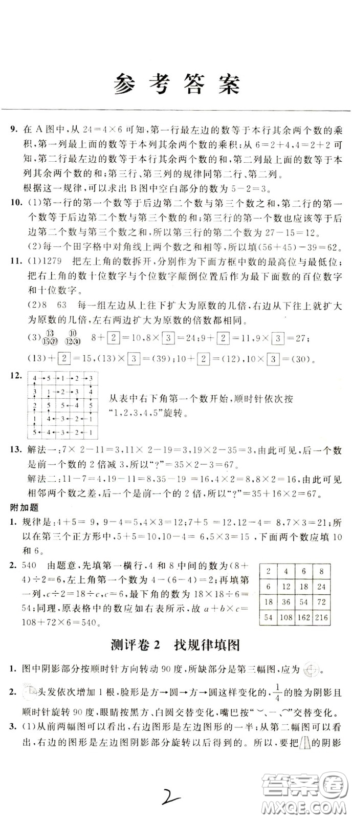 2020年小學(xué)奧數(shù)典型題舉一反三沖刺100分測(cè)評(píng)卷三年級(jí)參考答案