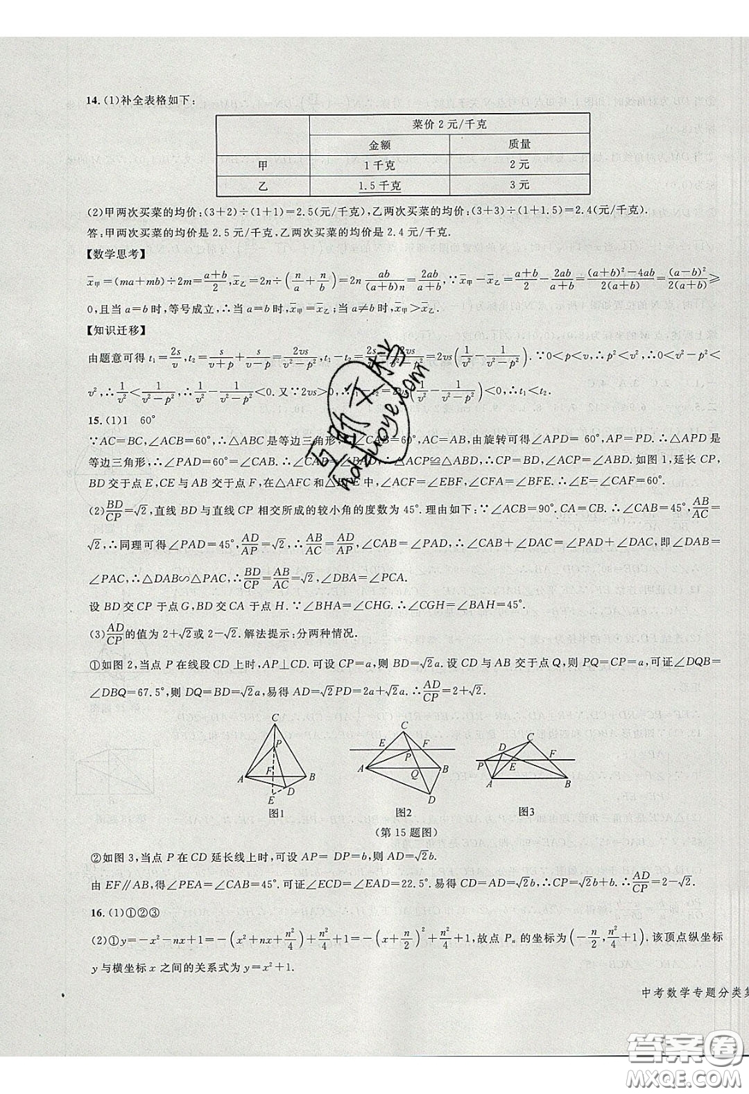 學(xué)而優(yōu)2020中考專題分類集訓(xùn)數(shù)學(xué)答案