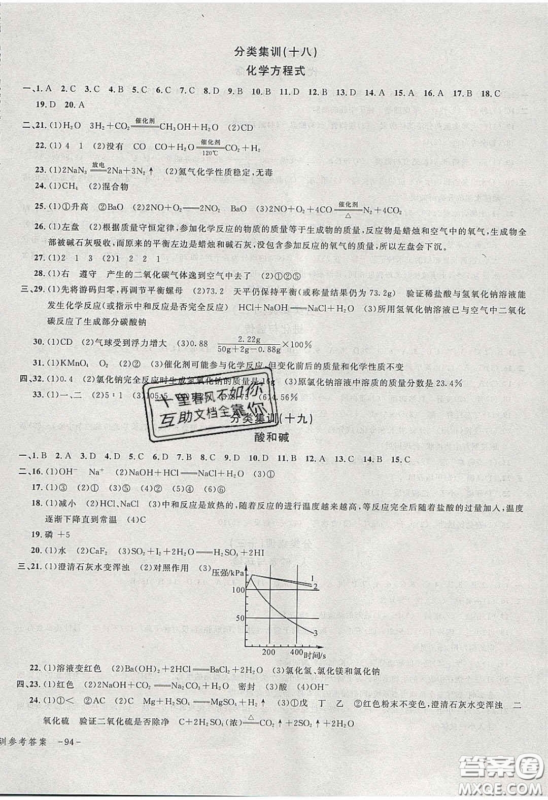 學(xué)而優(yōu)2020中考專題分類集訓(xùn)科學(xué)答案