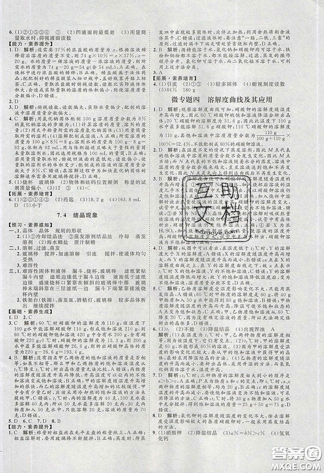 2020春優(yōu)加學(xué)案課時通九年級化學(xué)下冊Y版答案