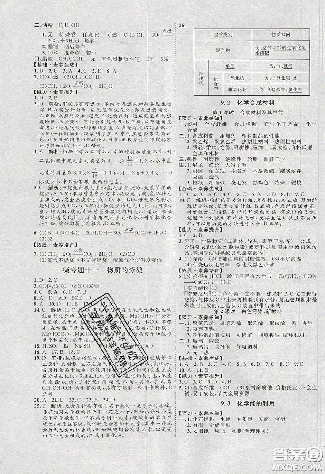 2020春優(yōu)加學(xué)案課時通九年級化學(xué)下冊Y版答案