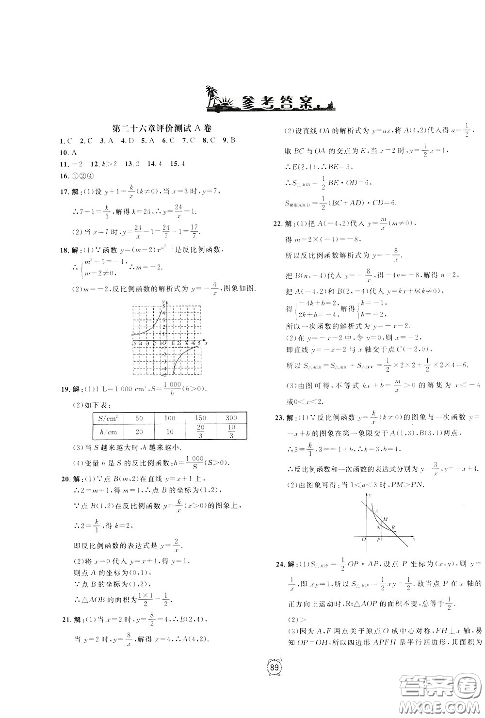 上海大學(xué)出版社2020年過關(guān)沖刺100分?jǐn)?shù)學(xué)九年級下冊R版人教版參考答案