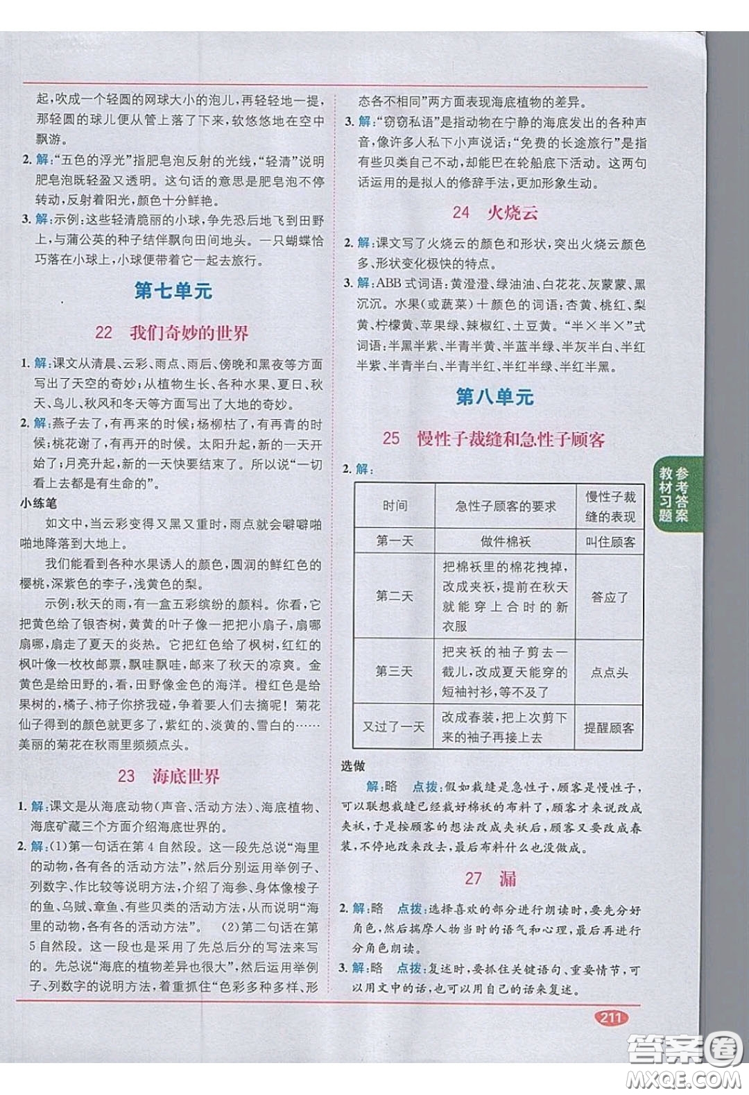 2020義務(wù)教育教科書(shū)語(yǔ)文三年級(jí)下冊(cè)人教版教材習(xí)題答案