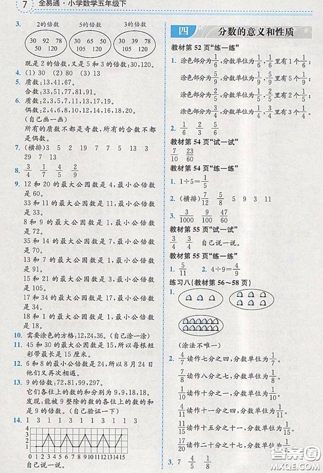 江蘇鳳凰教育出版社義務(wù)教育教科書2020數(shù)學(xué)五年級下冊蘇教版教材習(xí)題答案