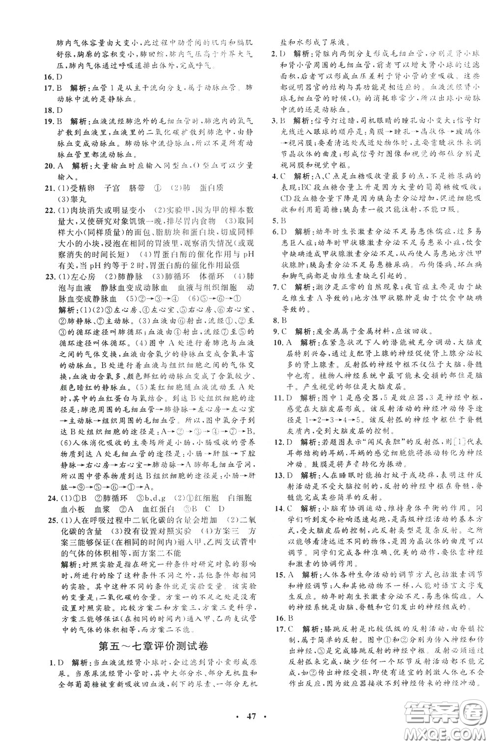 鐘書金牌2020年非常1+1完全題練七年級(jí)下冊(cè)生物R版人教版參考答案