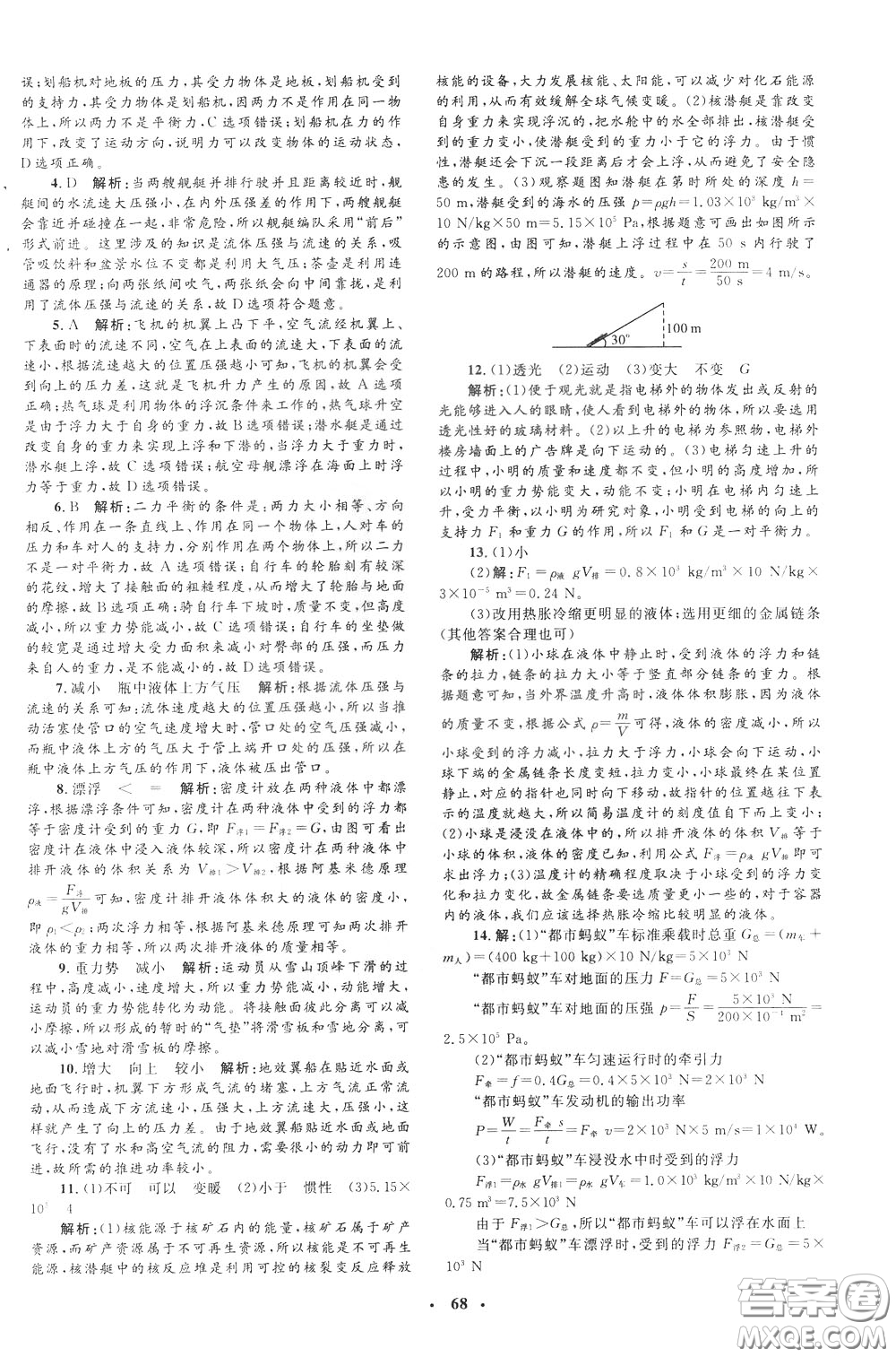 鐘書金牌2020年非常1+1完全題練八年級下冊物理R版人教版參考答案