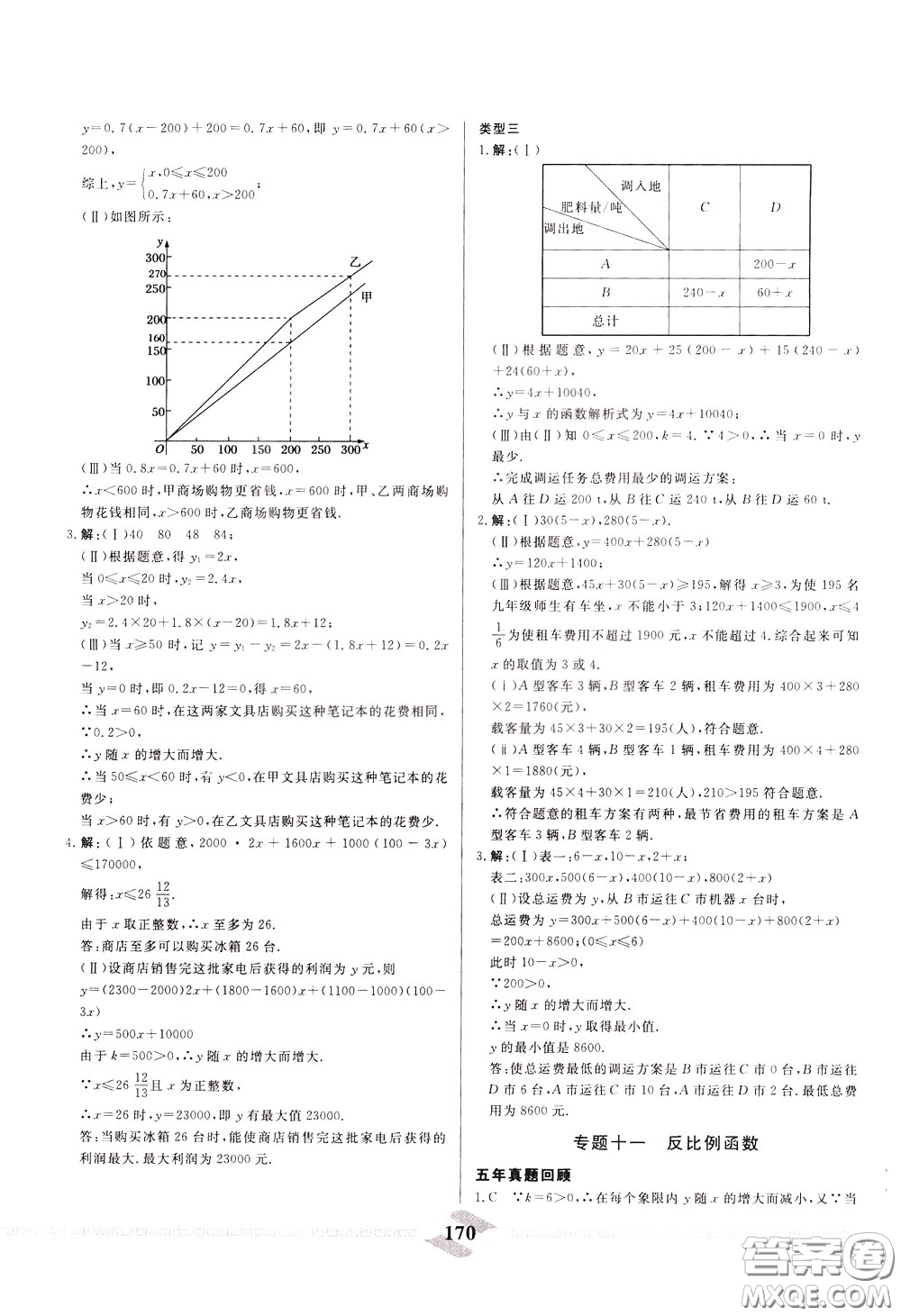 天津人民出版社2020年一飛沖天中考專項精品試題分類數(shù)學(xué)參考答案