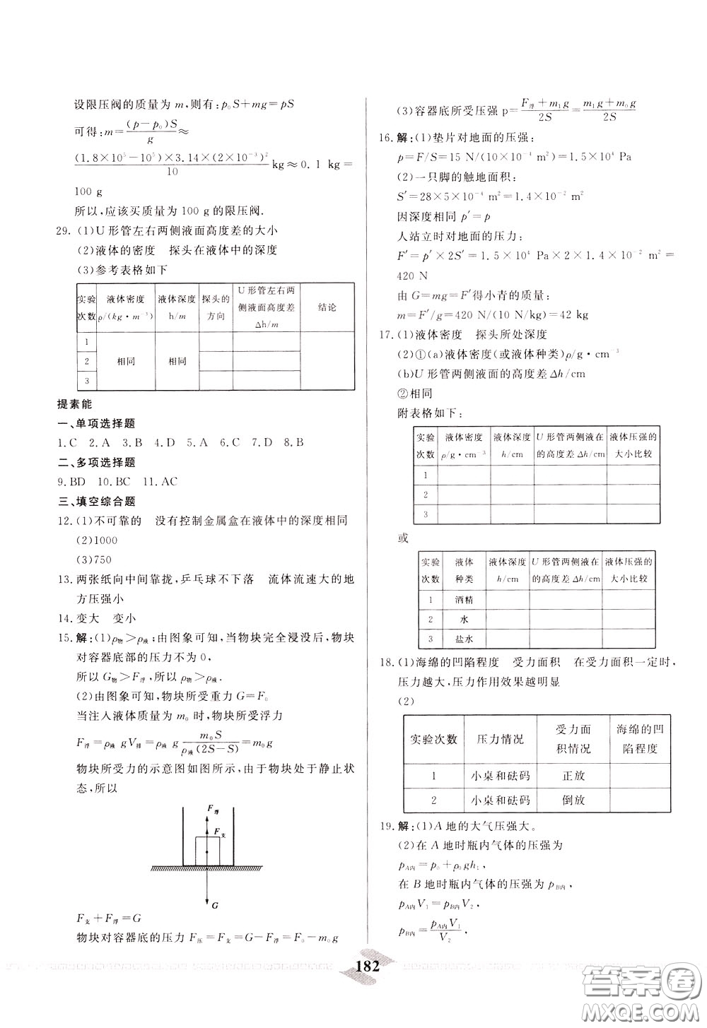 天津人民出版社2020年一飛沖天中考專項(xiàng)精品試題分類物理參考答案