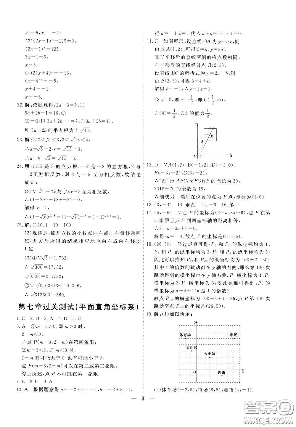 2020年一飛沖天小復(fù)習(xí)七年級(jí)下冊(cè)數(shù)學(xué)參考答案